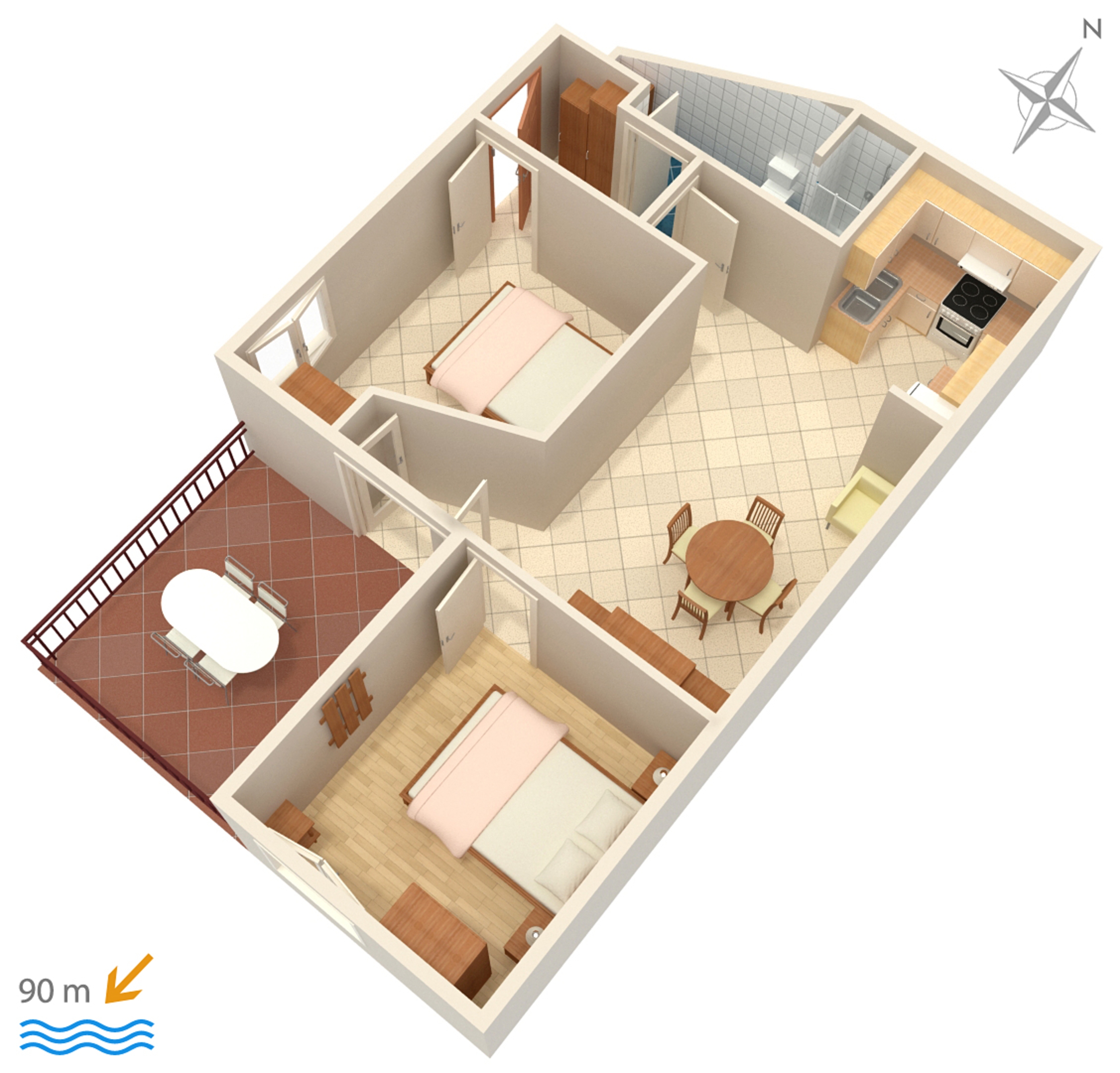 Two bedroom apartment with terrace and sea view Stanići, Omiš  A-a