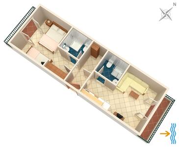 Pokrivenik, plattegrond in the apartment, (pet friendly) en WiFi.