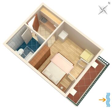 Plan Pokrivenik, Plan in the studio-apartment, (pet friendly).