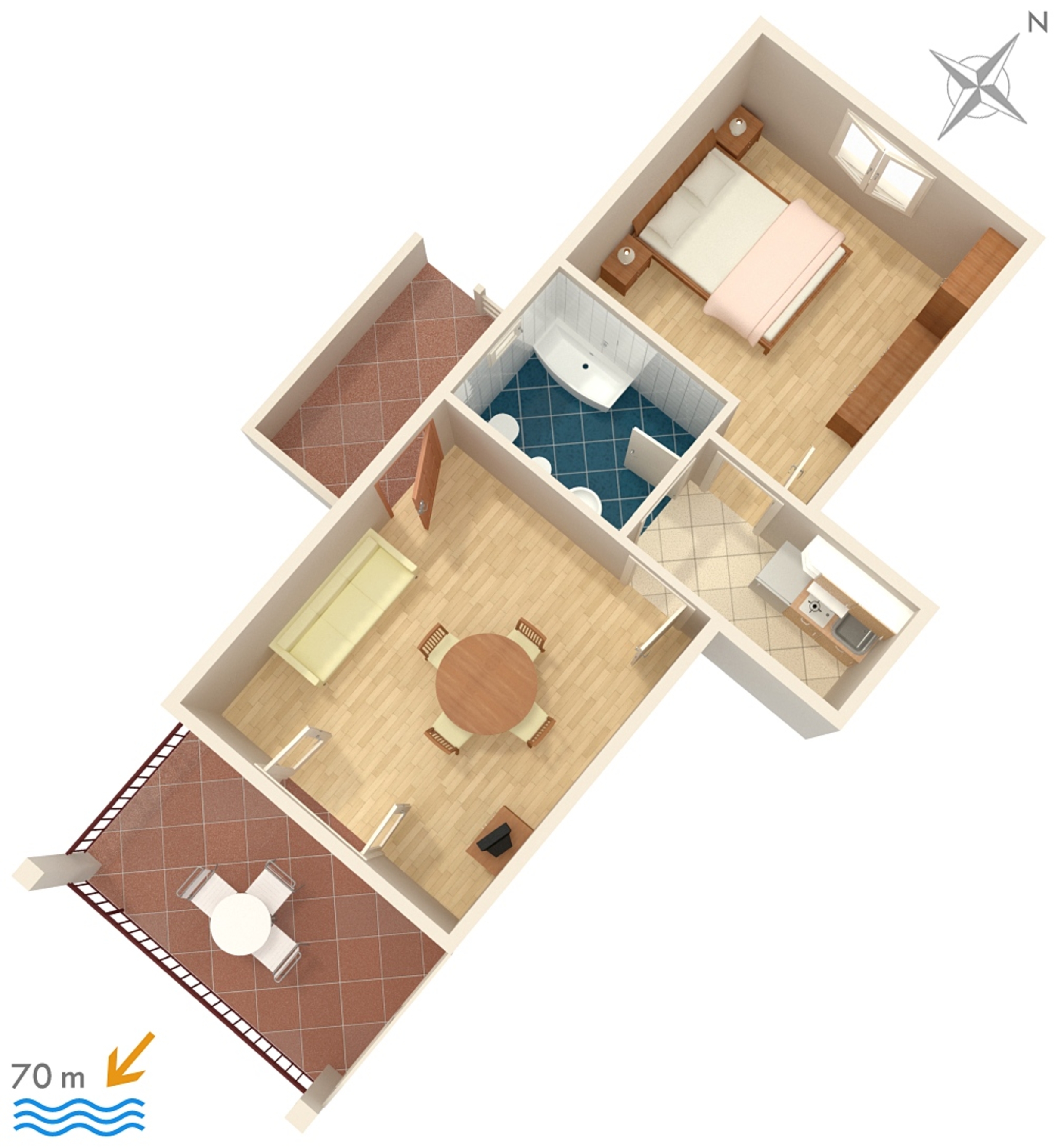 One bedroom apartment with terrace and sea view Orebić, Pelješac  A-b