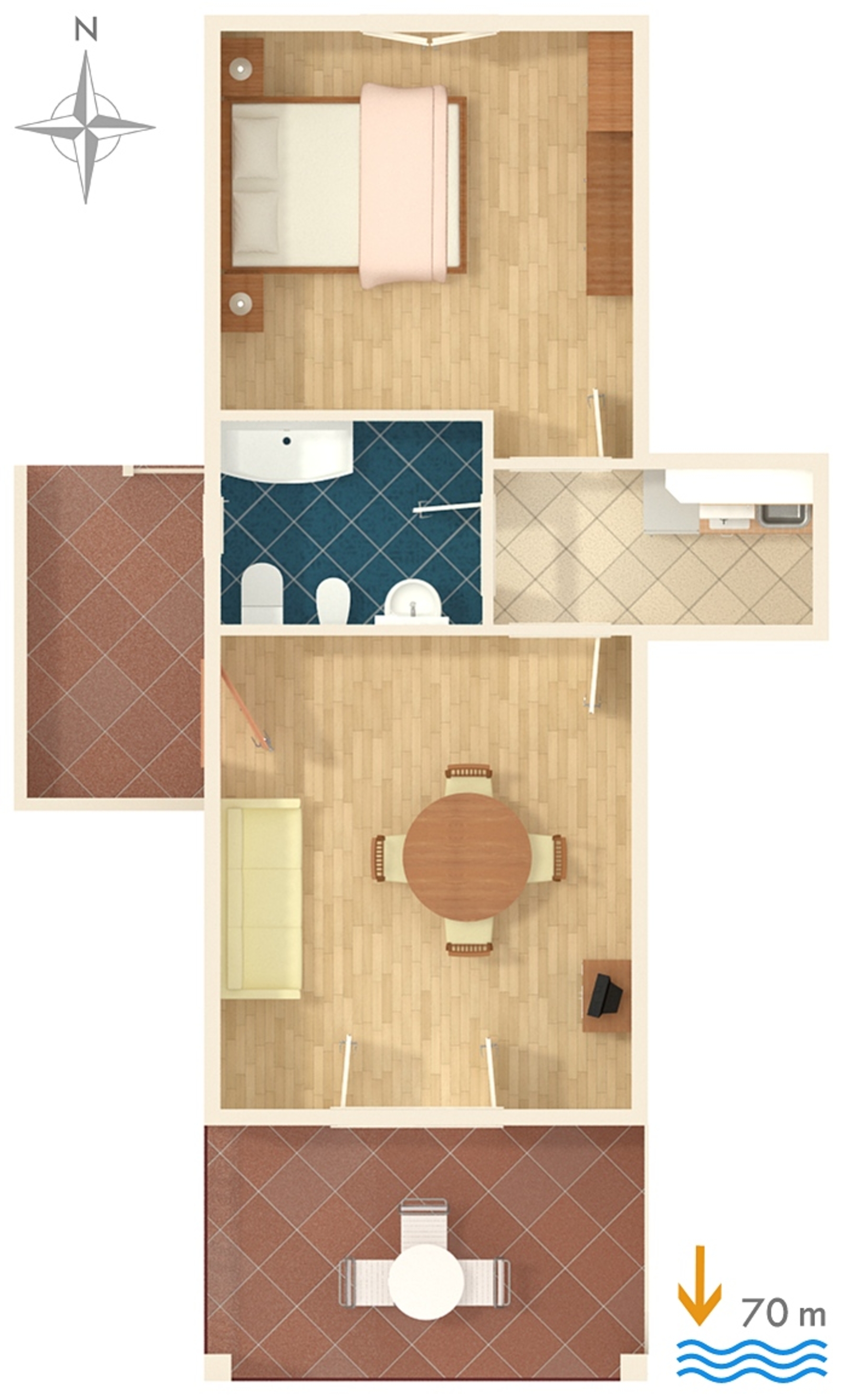 One bedroom apartment with terrace and sea view Orebić, Pelješac  A-b