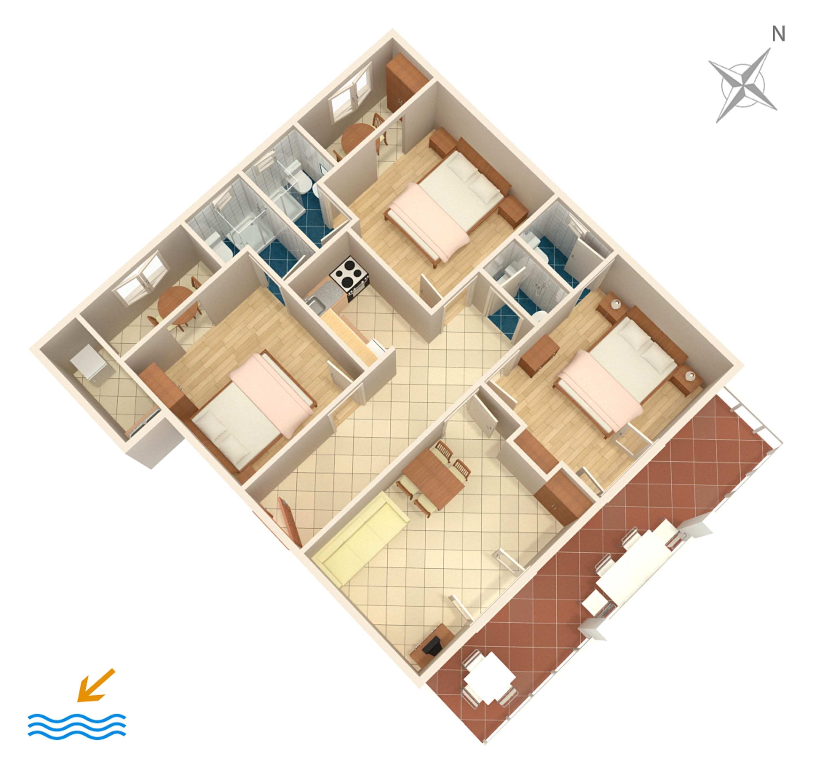 Three bedroom apartment with terrace and sea view Podaca, Makarska  A-a