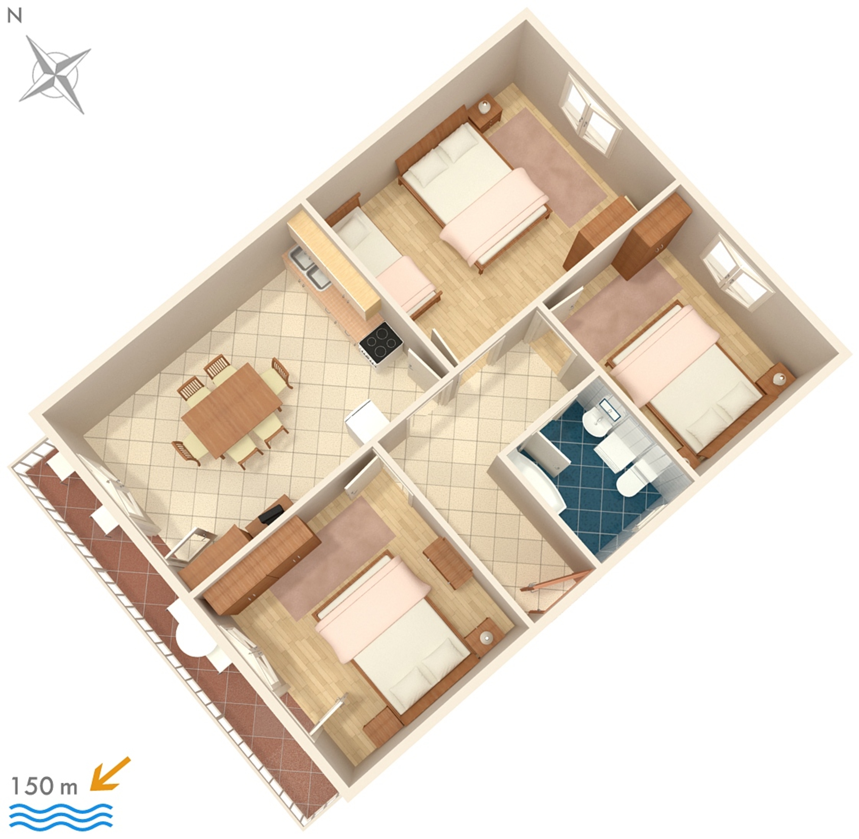 Three bedroom apartment with balcony and sea view Kanica, Rogoznica  A-b