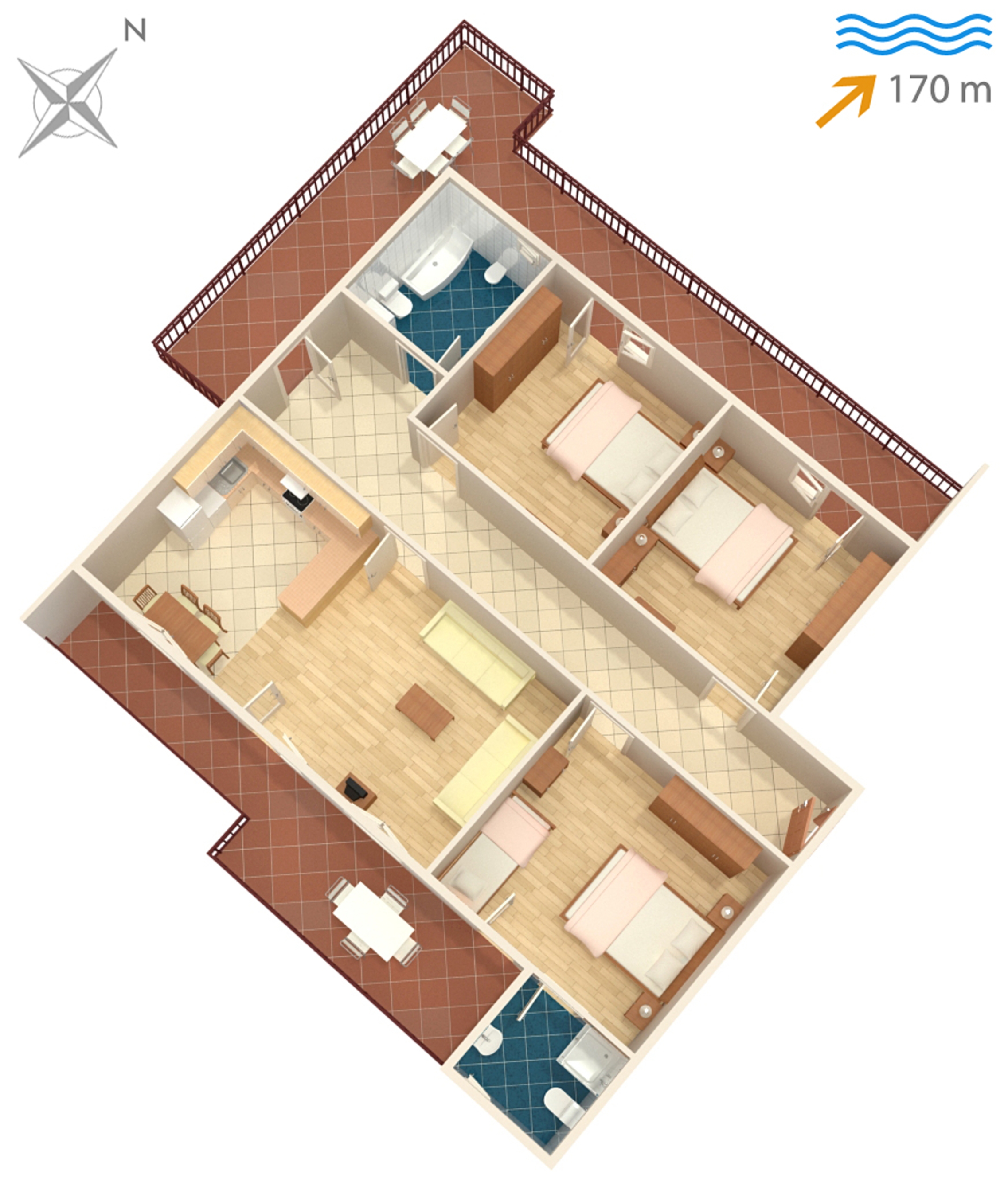 Three bedroom apartment with terrace and sea view Arbanija, Čiovo  A-a