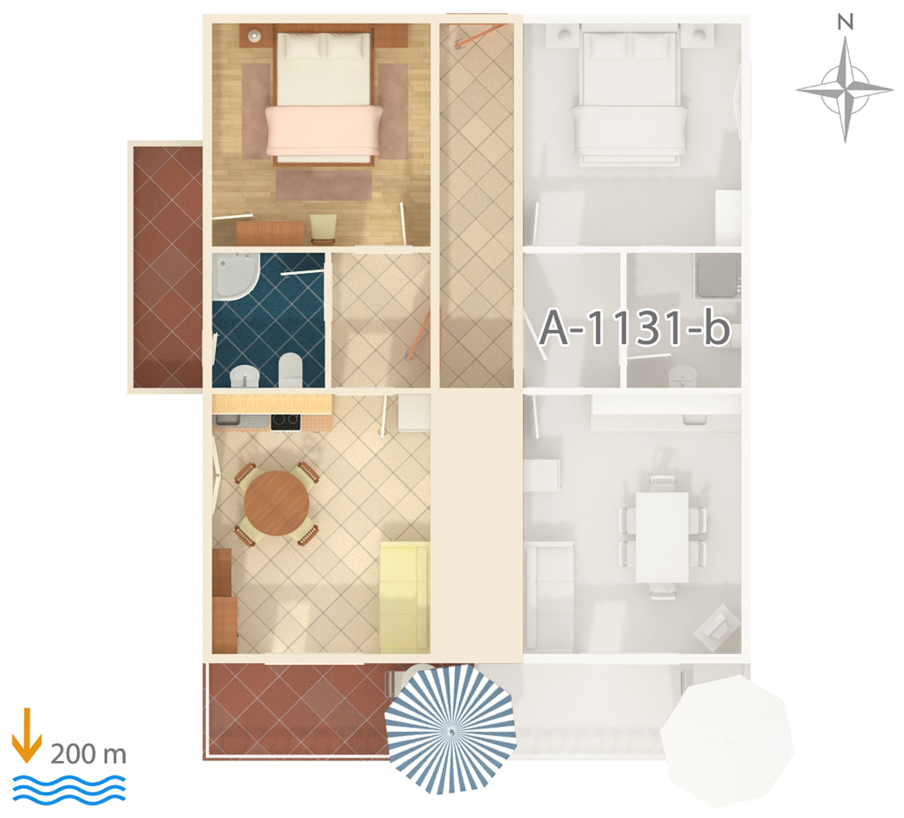 One bedroom apartment with balcony and sea view Marušići, Omiš  A-c