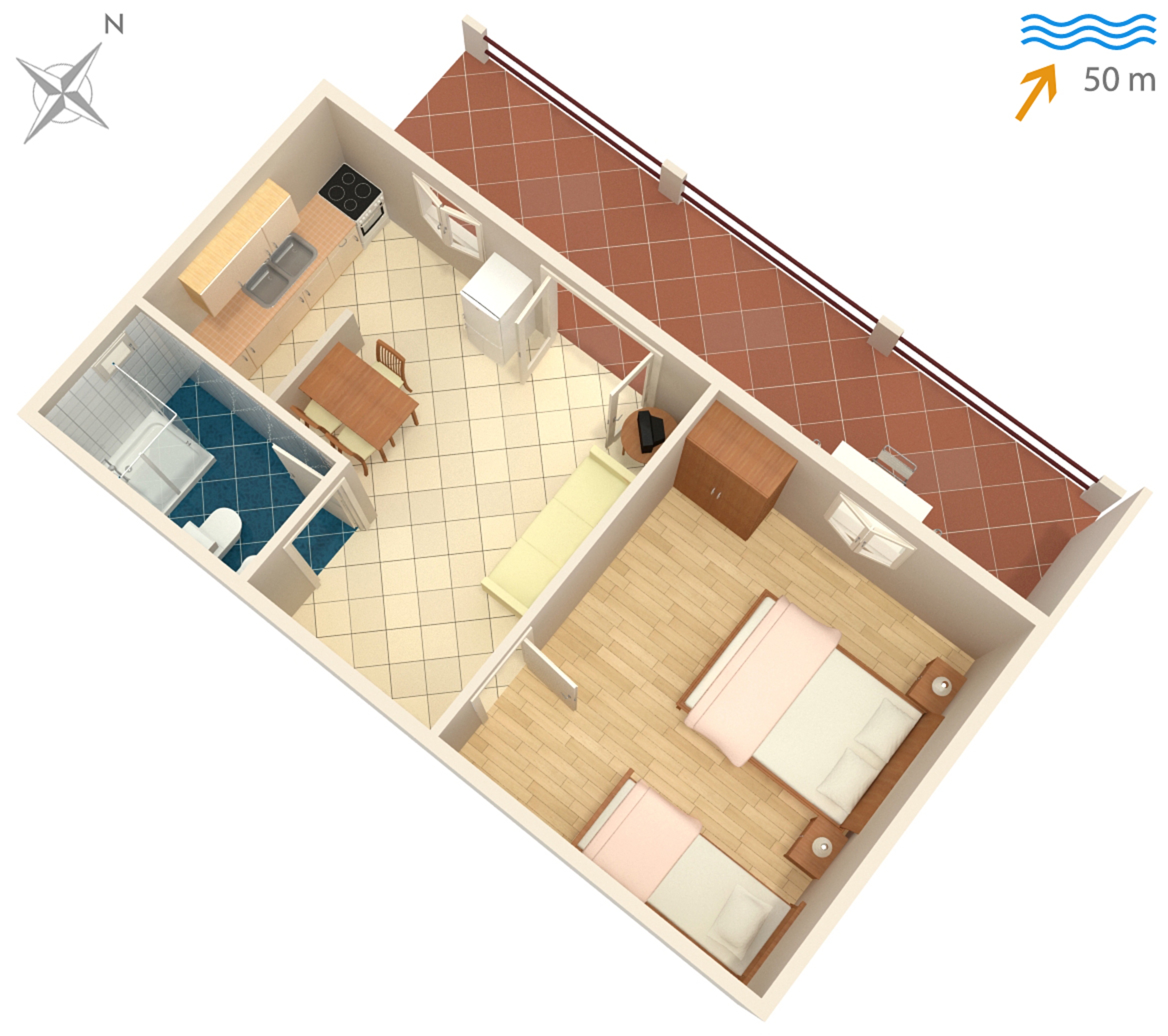 One bedroom apartment near beach Mudri Dolac, Hvar  A-b
