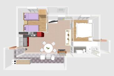 Zaglav, plattegrond in the apartment, (pet friendly) en WiFi.