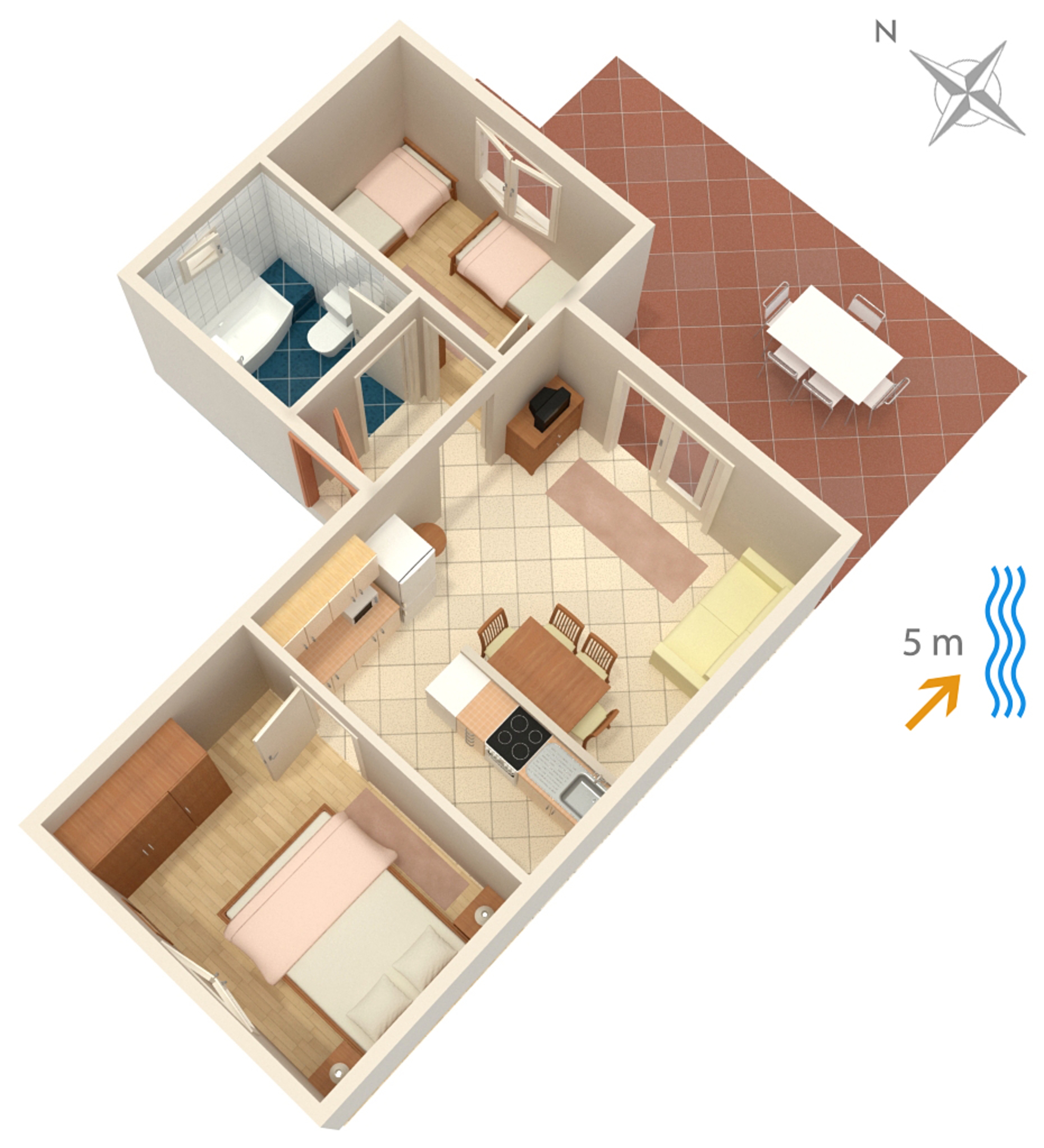 Two bedroom apartment near beach Lumbarda, Korčula  A-b