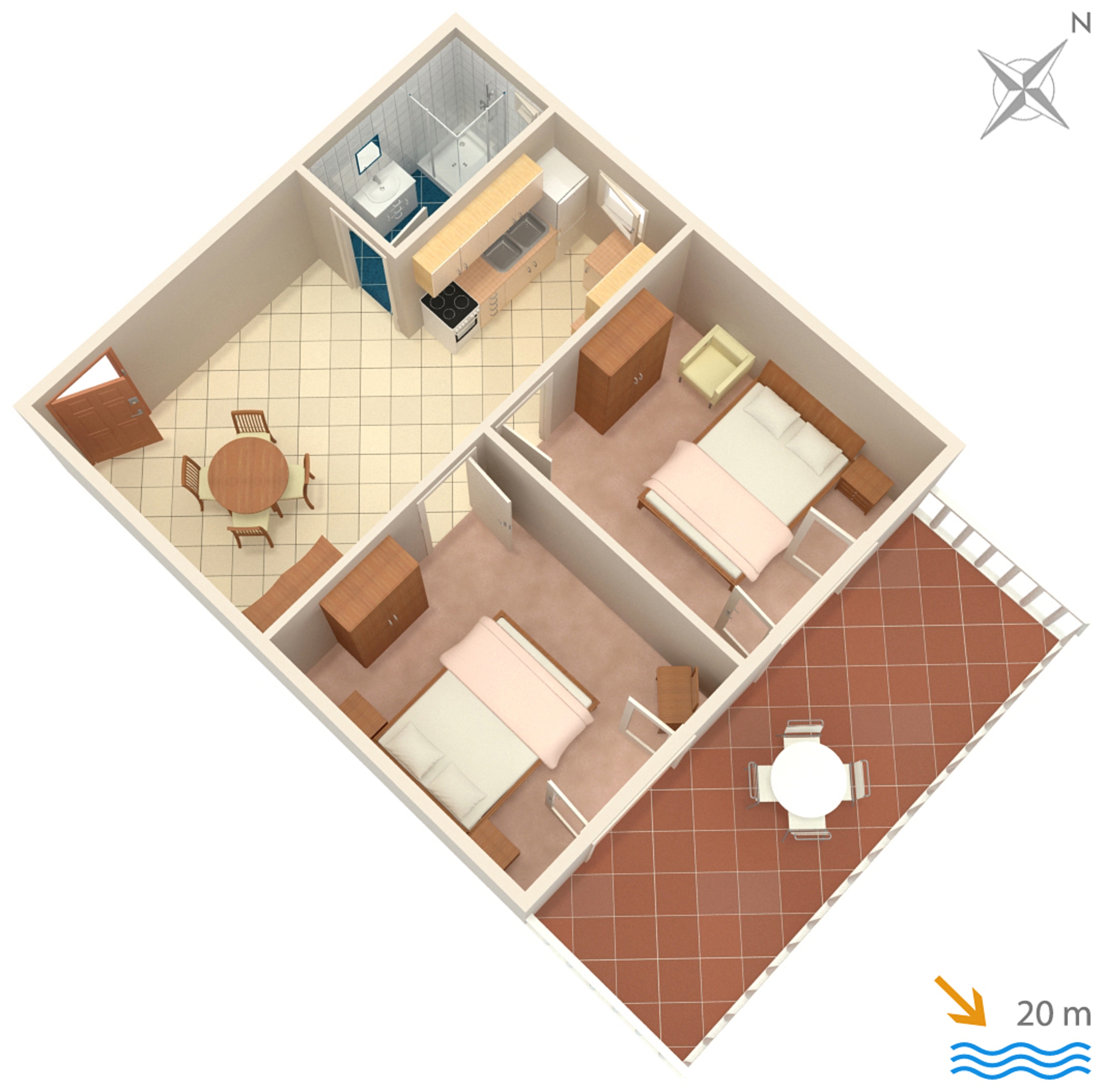 Two bedroom apartment near beach Prižba, Korčula  A-b