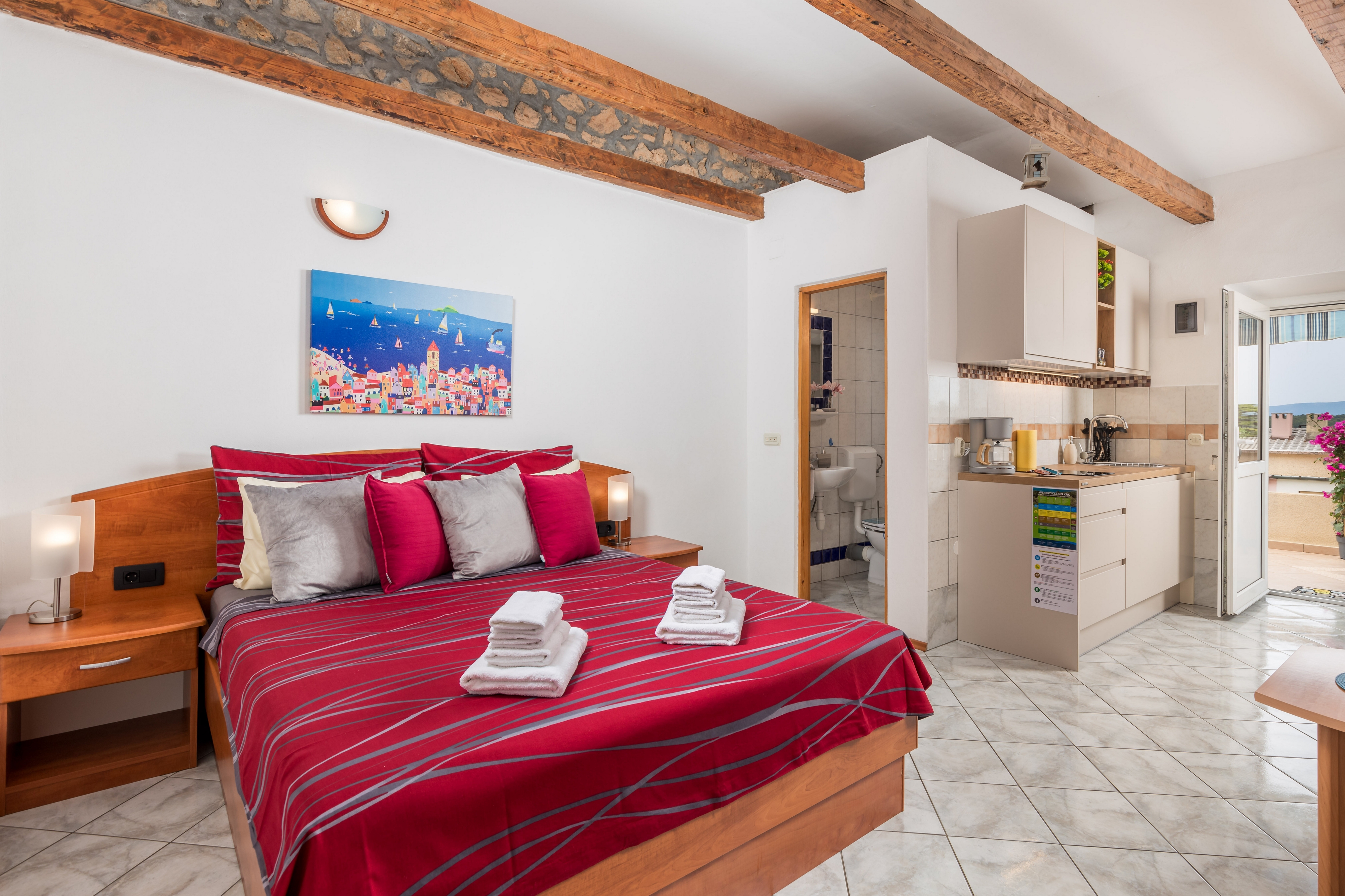 Studio flat with terrace and sea view Punat, Krk  AS-a