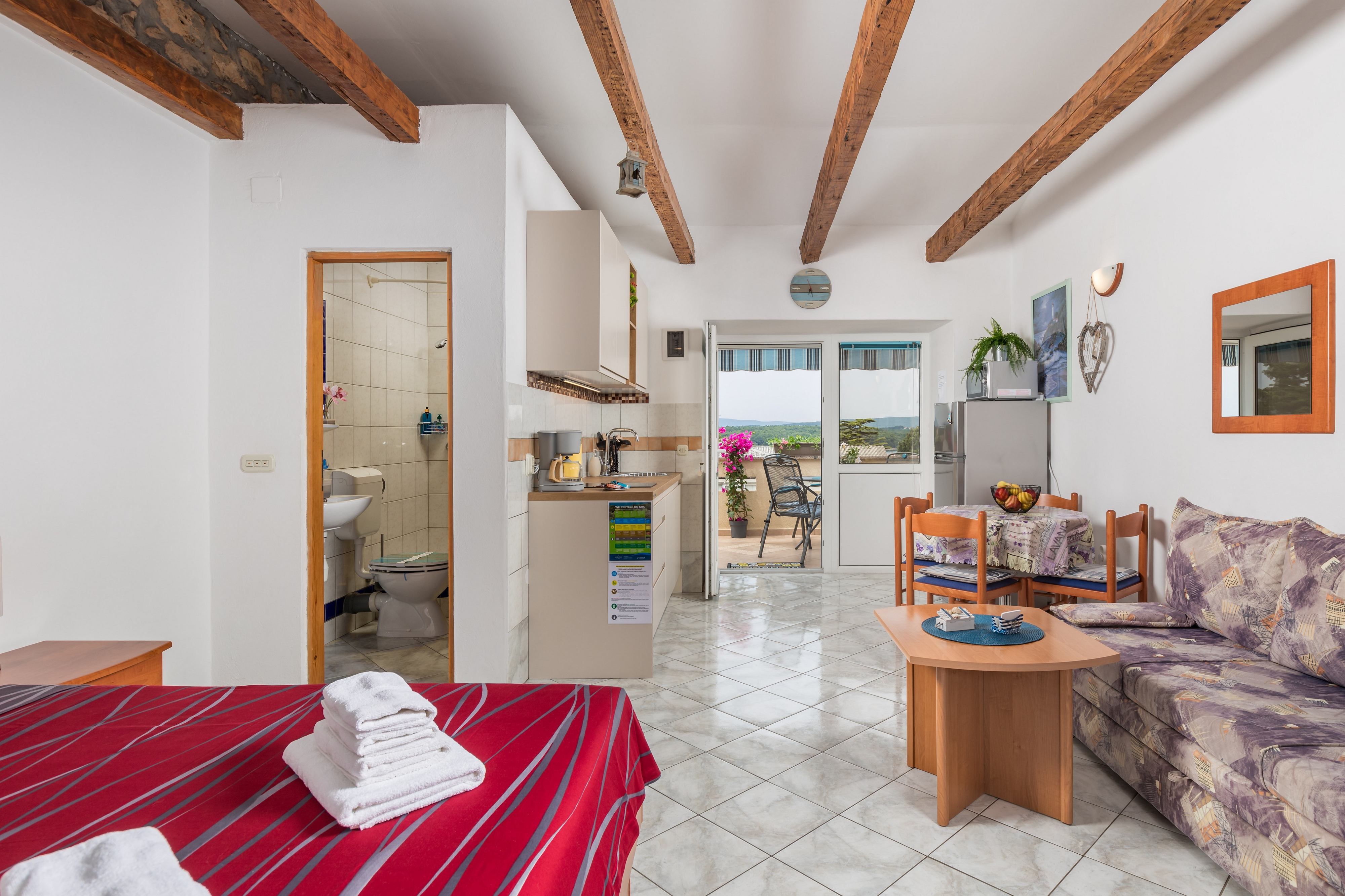 Studio flat with terrace and sea view Punat, Krk  AS-a