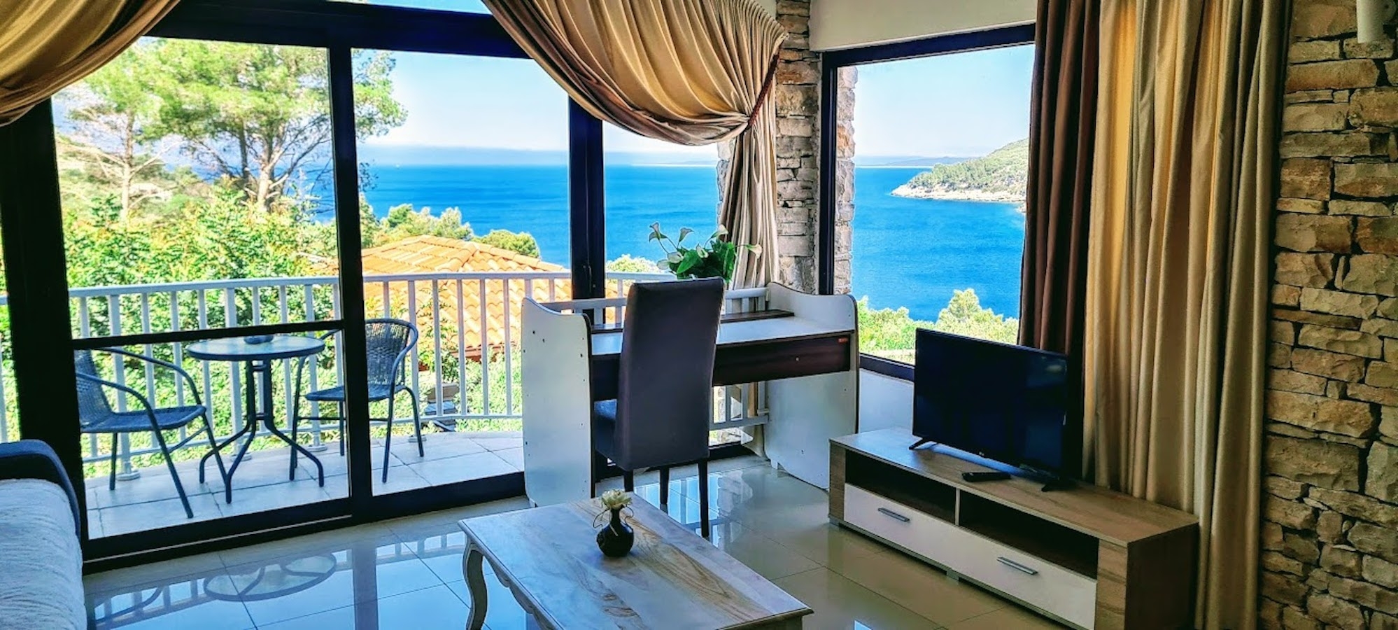 Two bedroom apartment with terrace and sea view Cove Poplat, Korčula  A-d