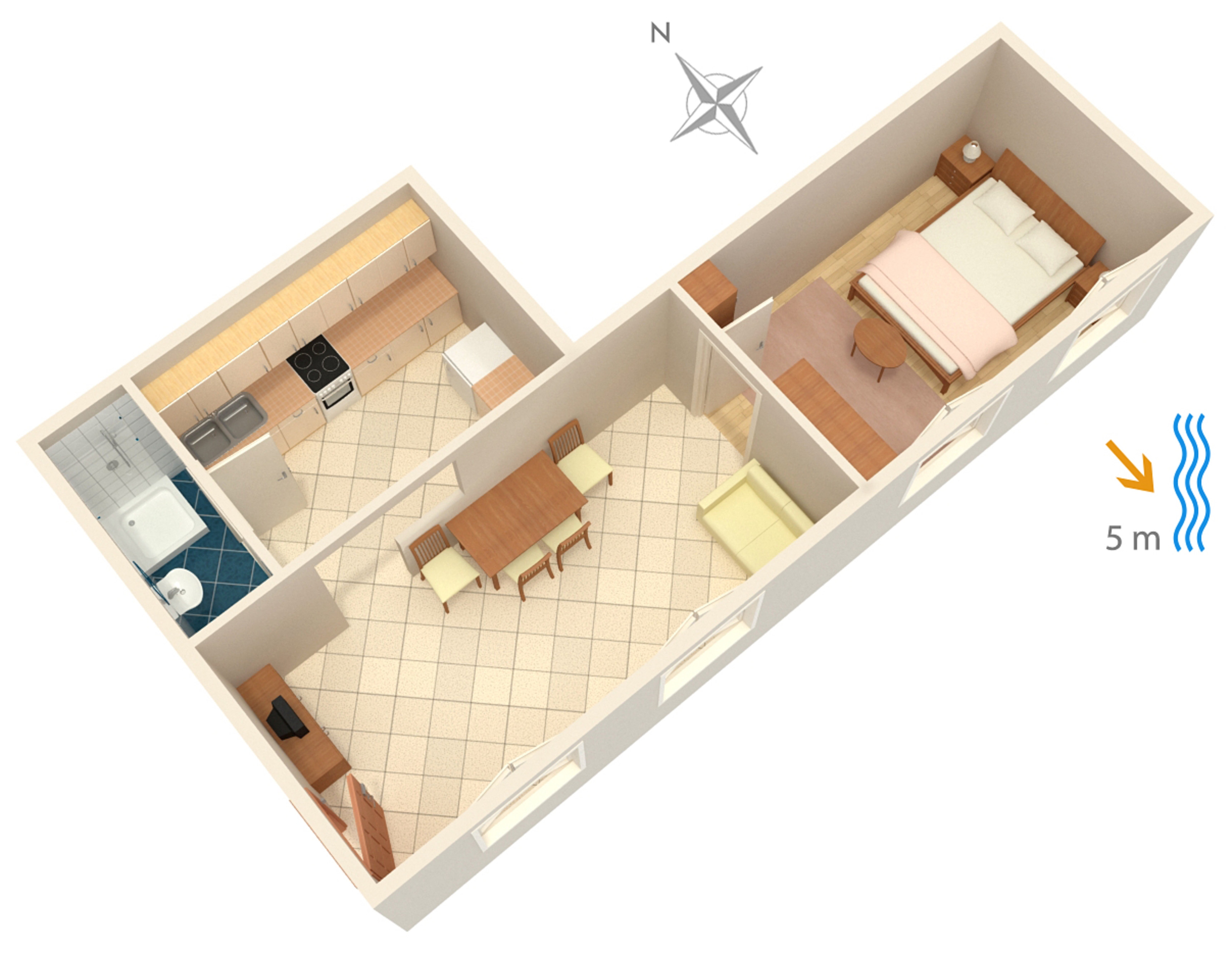 One bedroom apartment near beach Zavalatica, Korčula  A-f