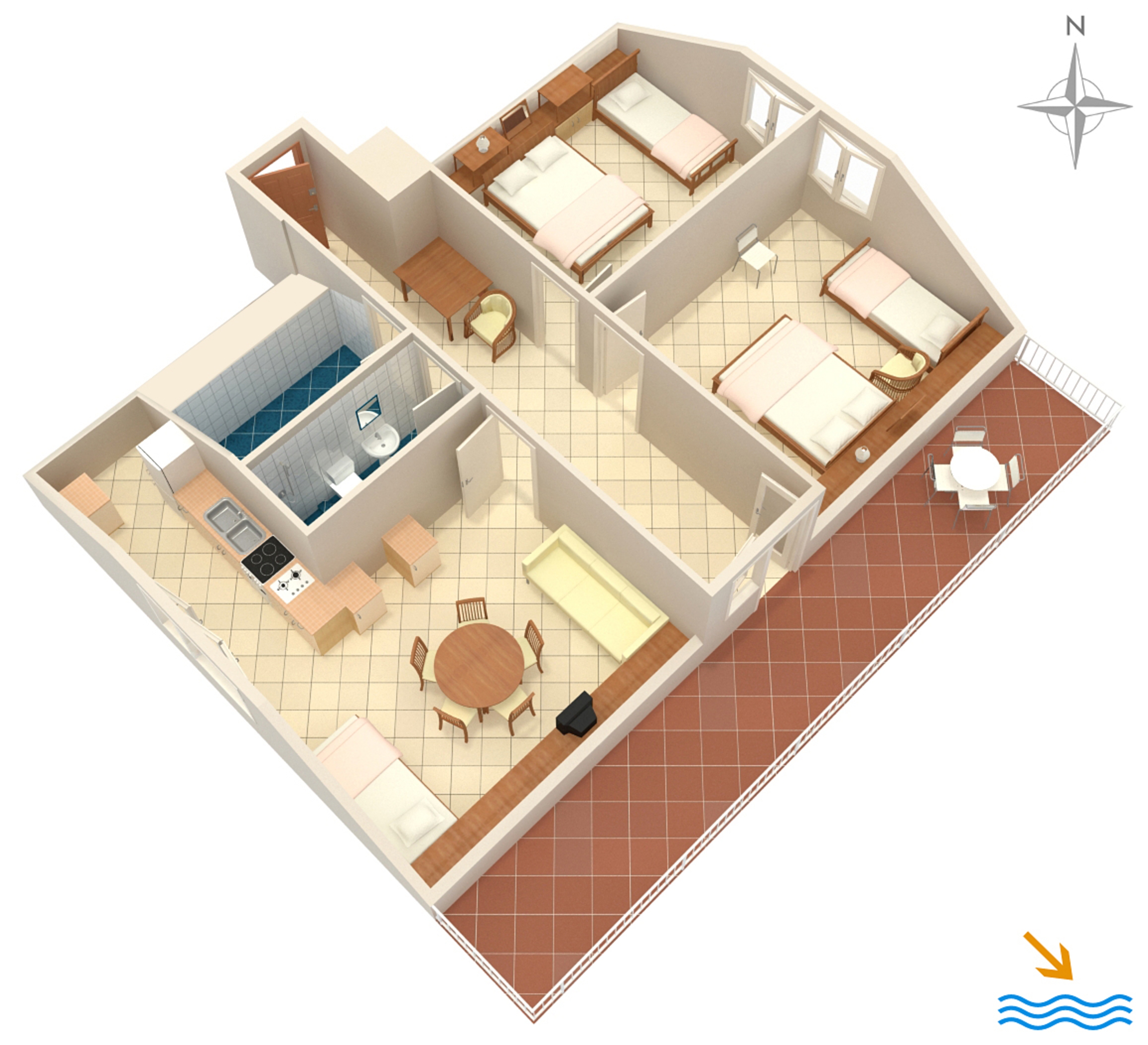 Two bedroom apartment with terrace and sea view Prigradica, Korčula  A-b