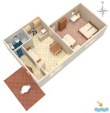 Prigradica, plattegrond in the apartment, (pet friendly) en WiFi.