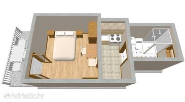 План Sućuraj, План в размещении типа studio-apartment, dopusteni kucni ljubimci i WIFI.