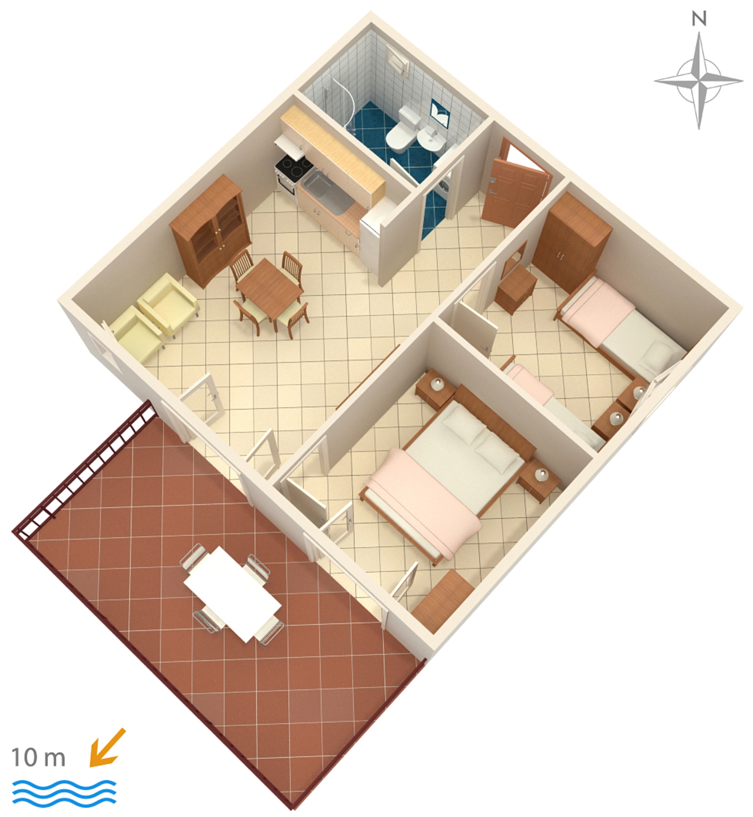 Dvosobni apartman uz plažu Rogoznica  A-b