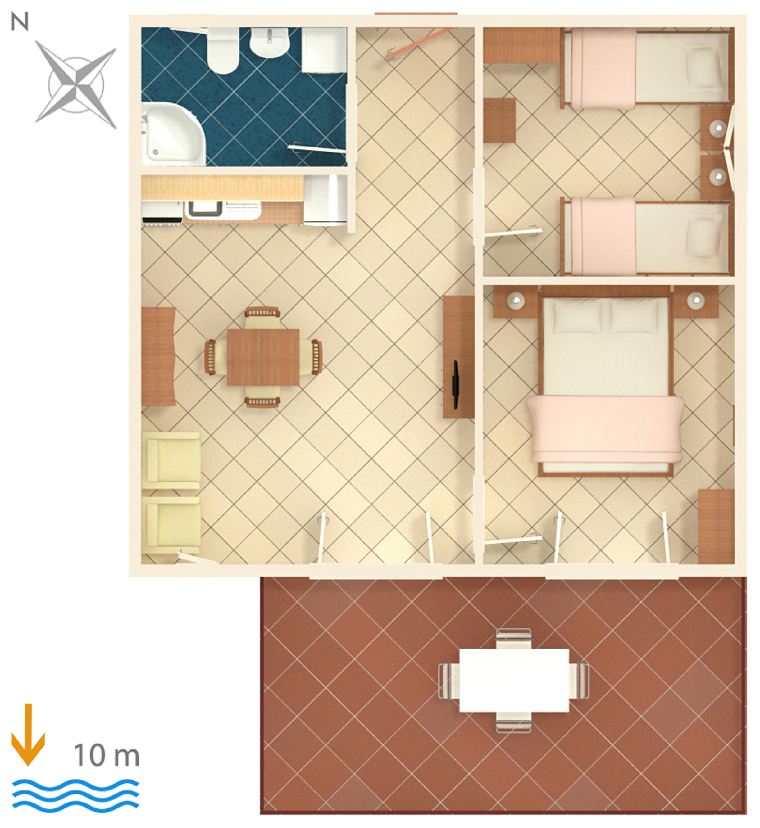 Dvosobni apartman uz plažu Rogoznica  A-b