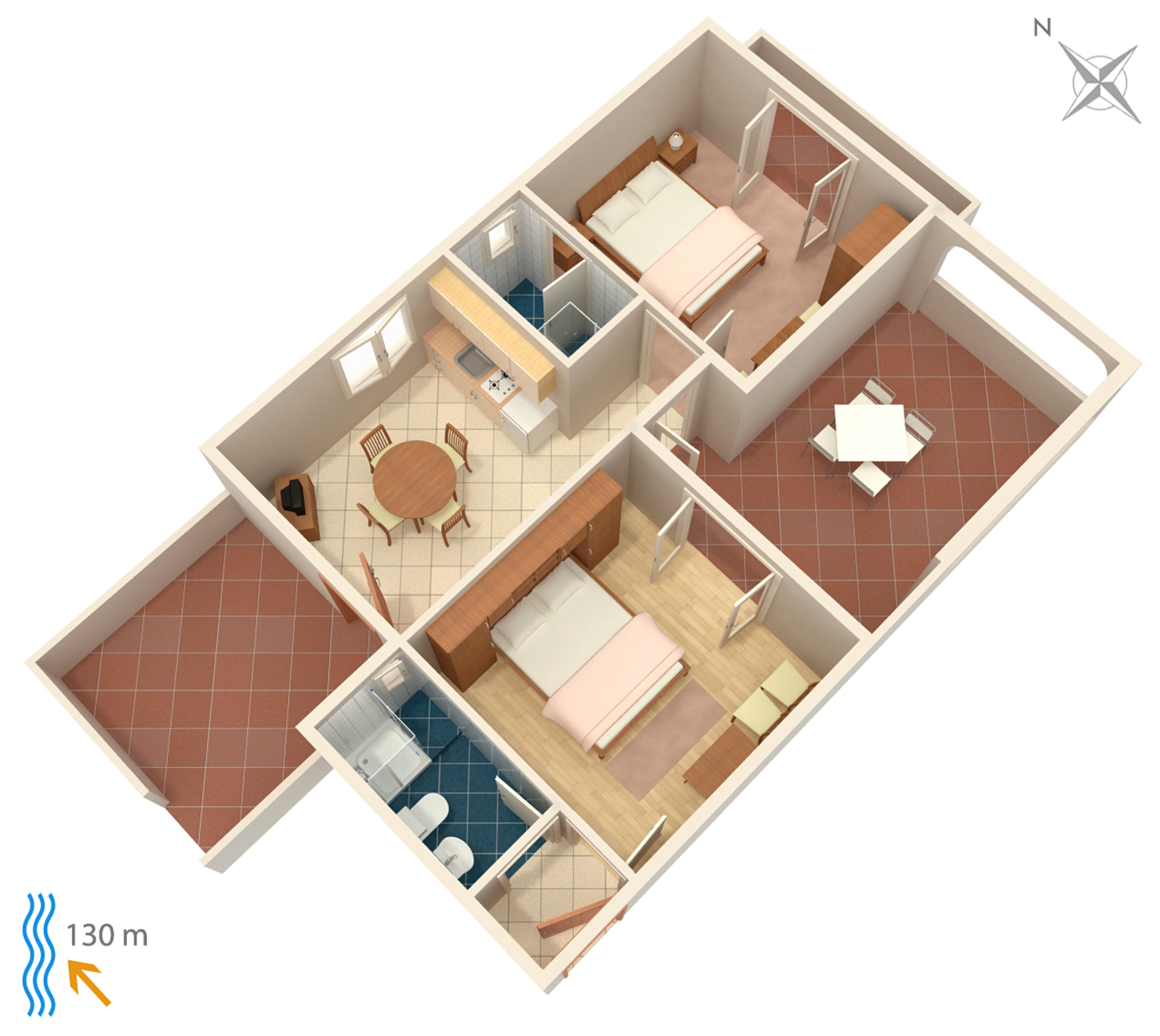 Two bedroom apartment with terrace and sea view Supetarska Draga - Donja, Rab  A-a