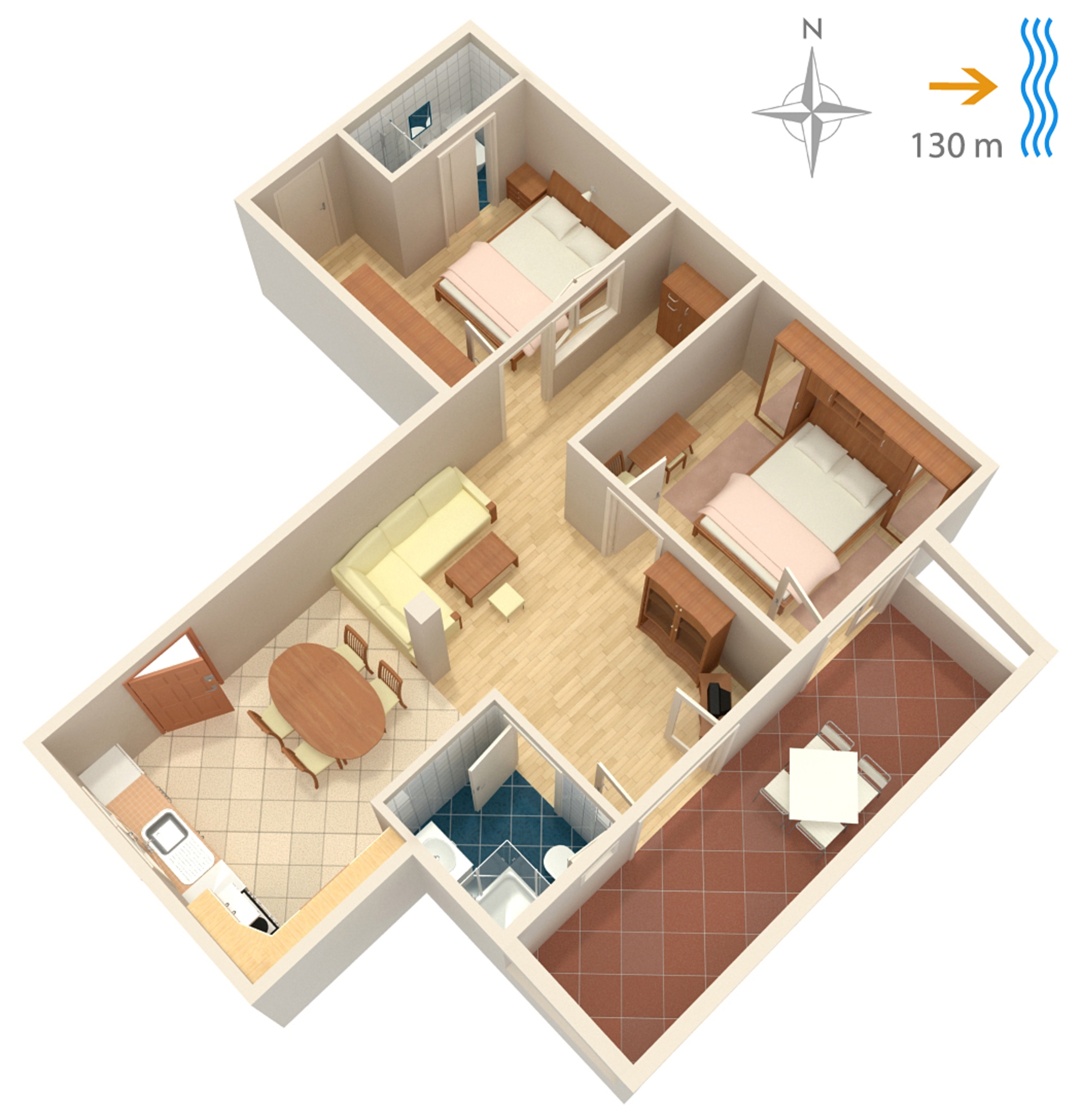 Two bedroom apartment with terrace and sea view Supetarska Draga - Donja, Rab  A-b
