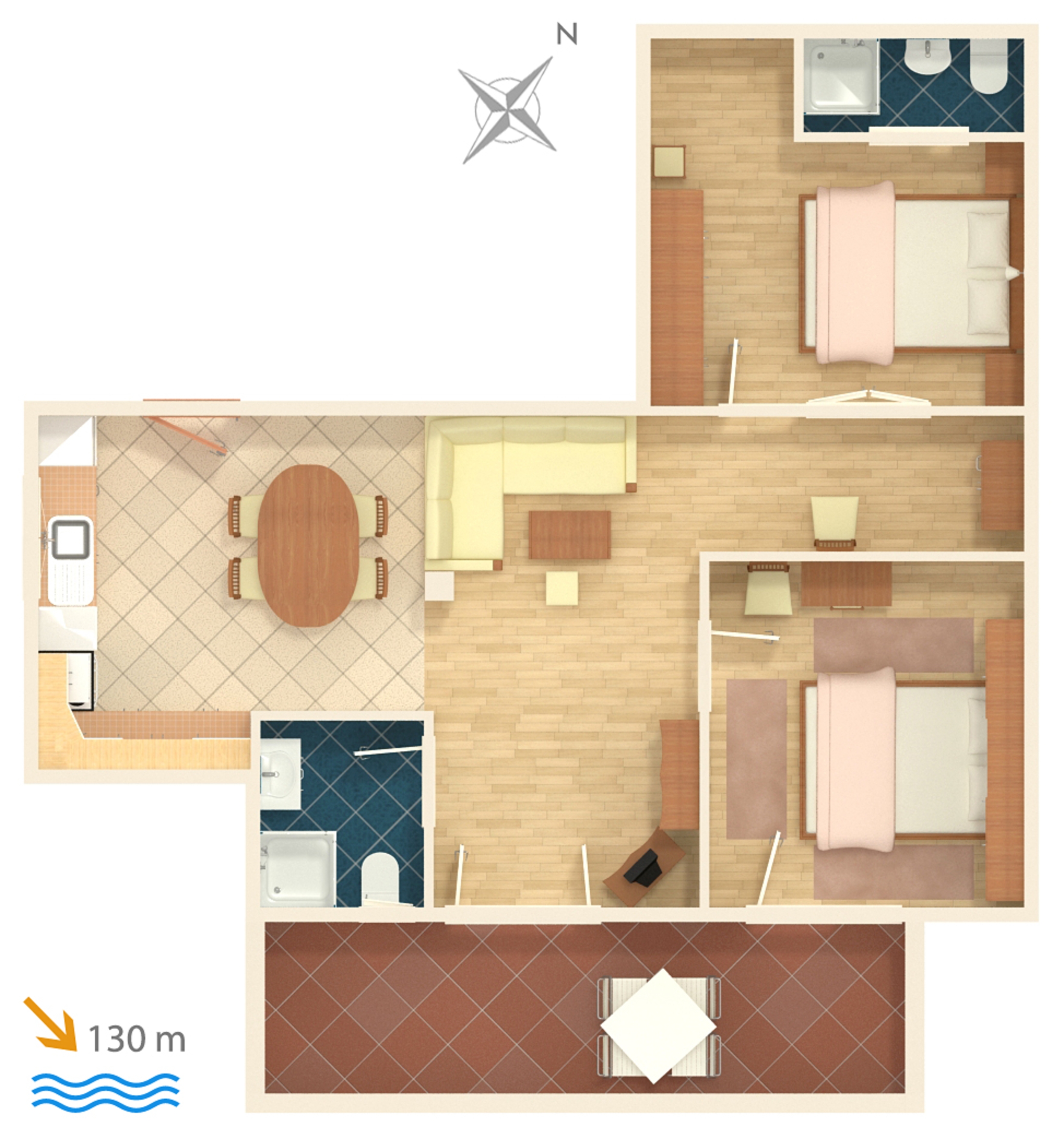 Two bedroom apartment with terrace and sea view Supetarska Draga - Donja, Rab  A-b