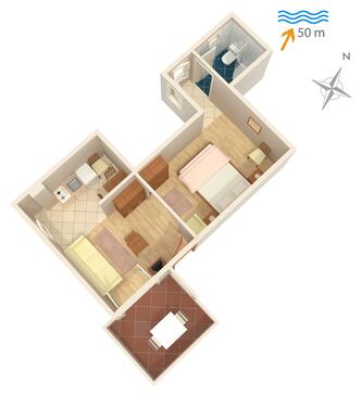 Supetarska Draga - Donja, plattegrond in the studio-apartment, WiFi.