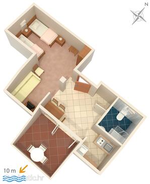 Zavala, plattegrond in the studio-apartment, WiFi.