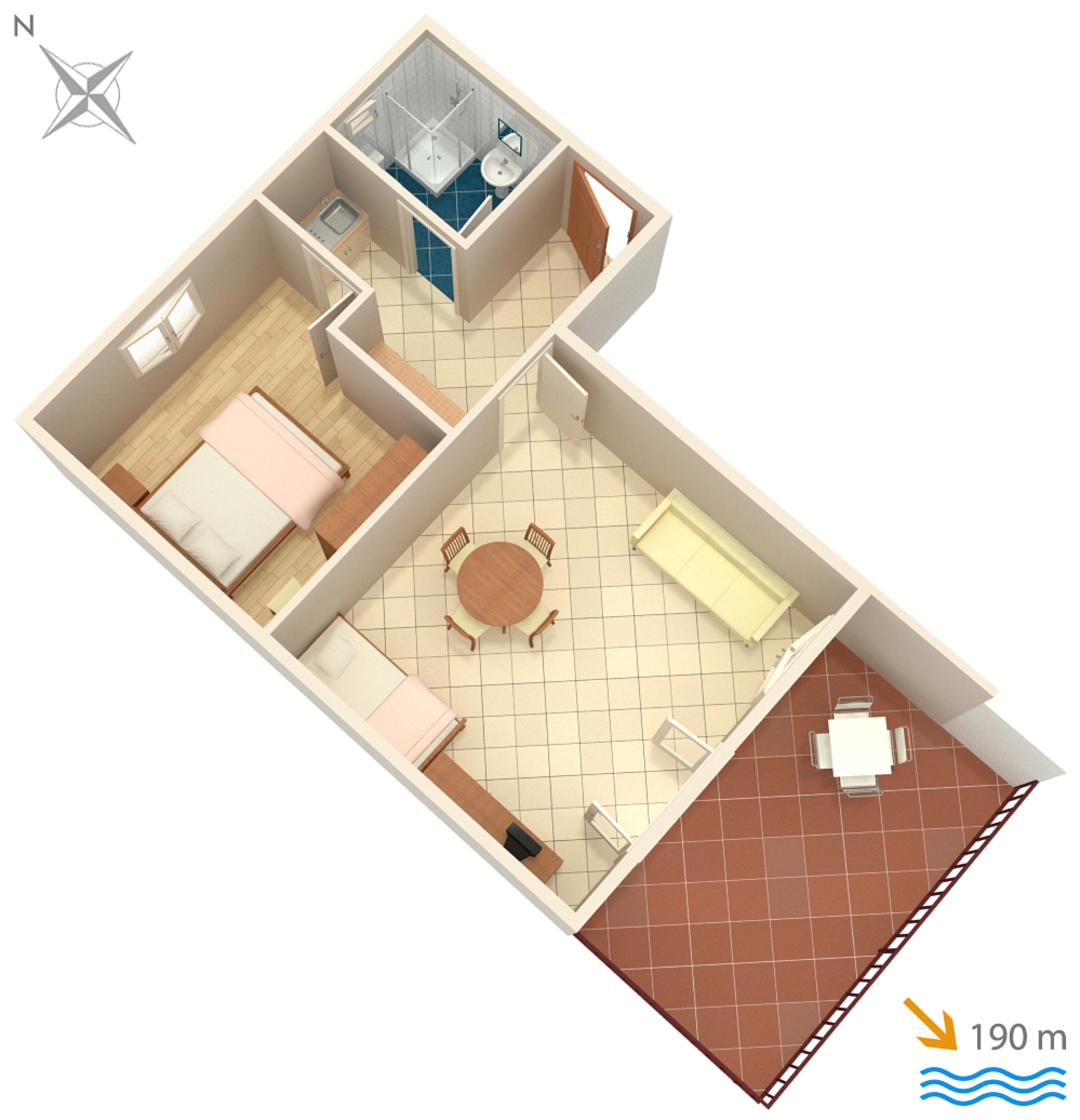 One bedroom apartment with terrace and sea view Rastići, Čiovo  A-a