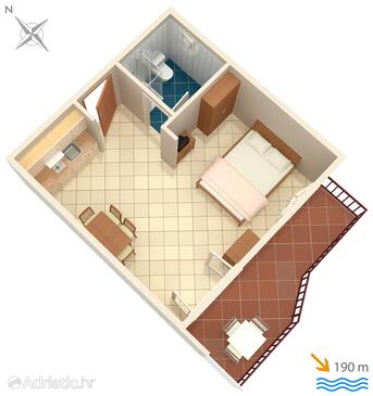 Rastići, plattegrond in the studio-apartment, WiFi.