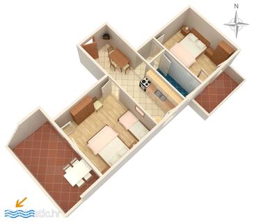 Novalja, Půdorys v ubytování typu apartment, WiFi.
