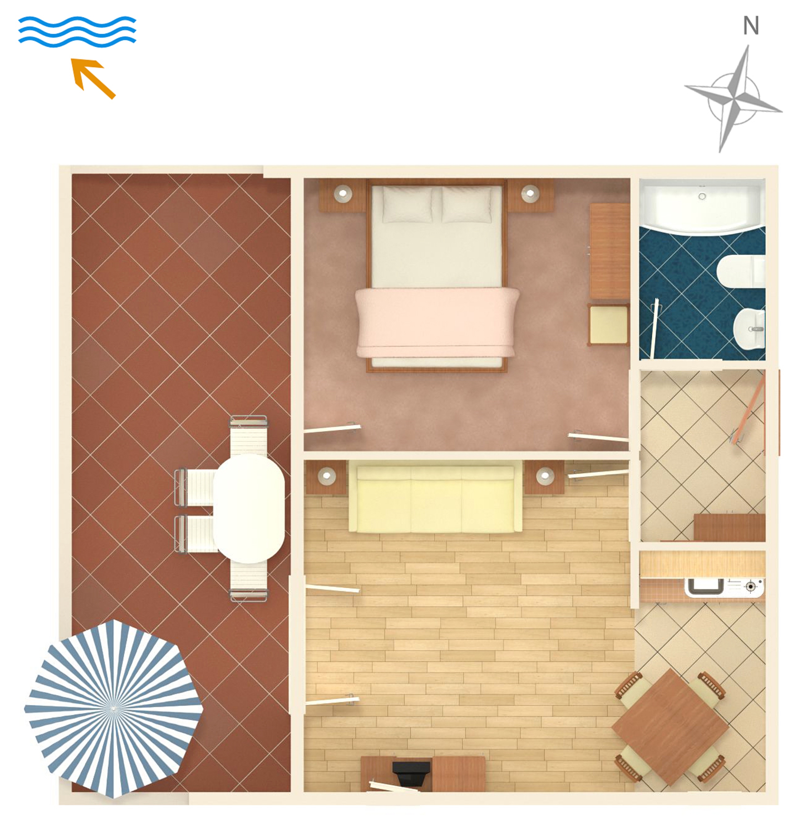 One bedroom apartment with terrace Novalja, Pag  A-b