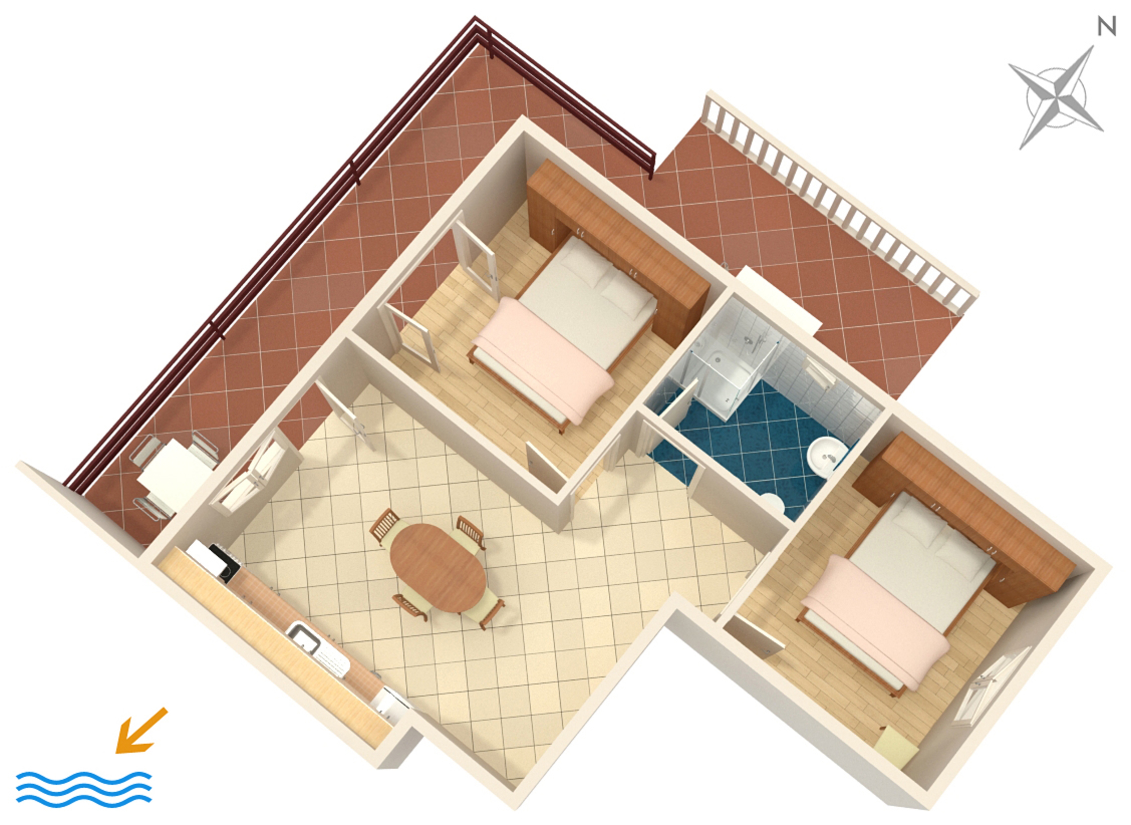 Two bedroom apartment with terrace and sea view Prižba, Korčula  A-b