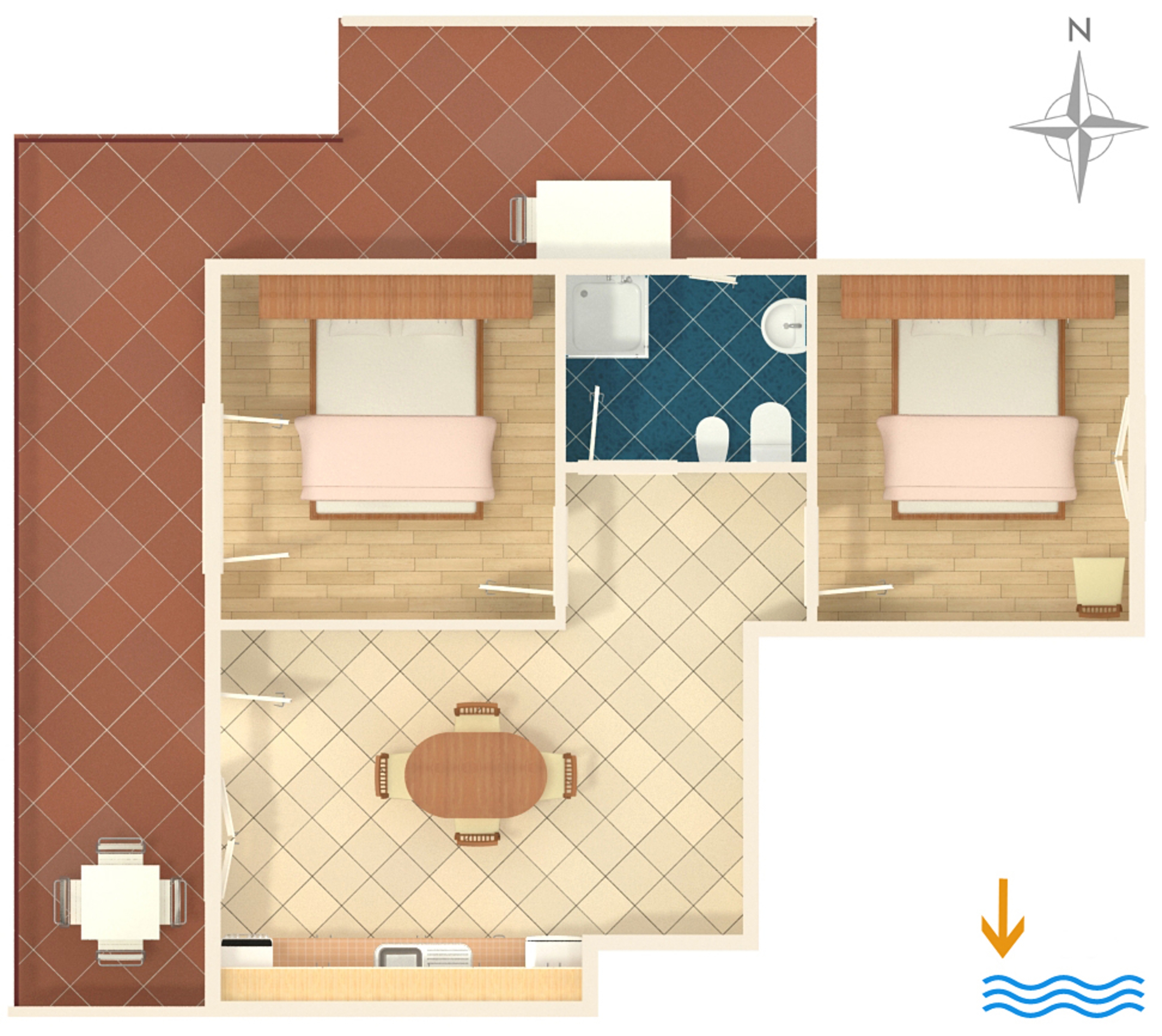 Two bedroom apartment with terrace and sea view Prižba, Korčula  A-b