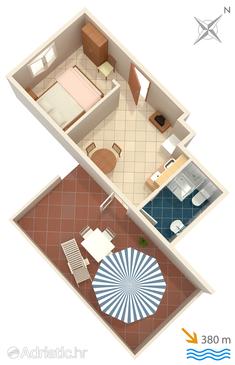 Plan Pag, Plan in the studio-apartment, dopusteni kucni ljubimci i WIFI.
