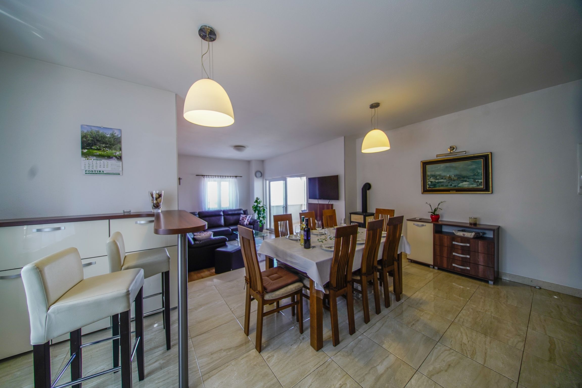 Three bedroom apartment with terrace and sea view Postira, Brač  A-b