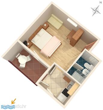 Premantura, plattegrond in the apartment, (pet friendly) en WiFi.