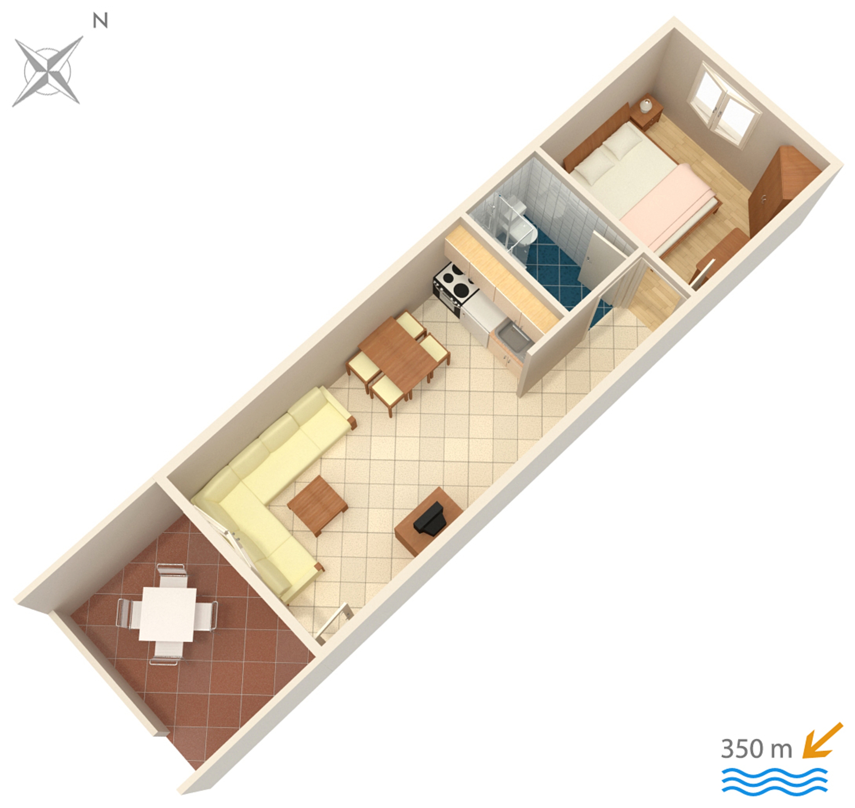 One bedroom apartment with terrace Povljana, Pag  A-a