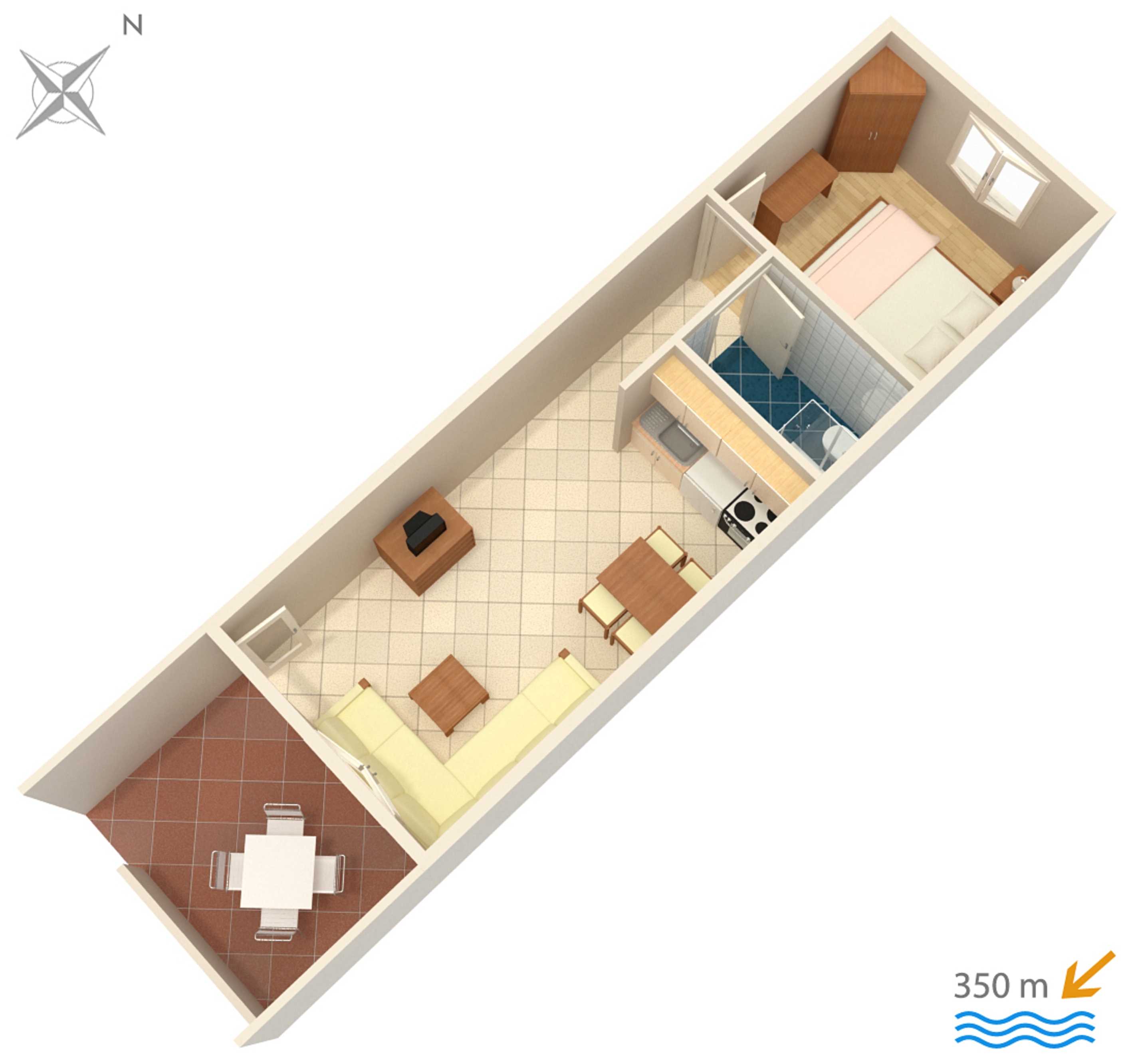 One bedroom apartment with terrace Povljana, Pag  A-b