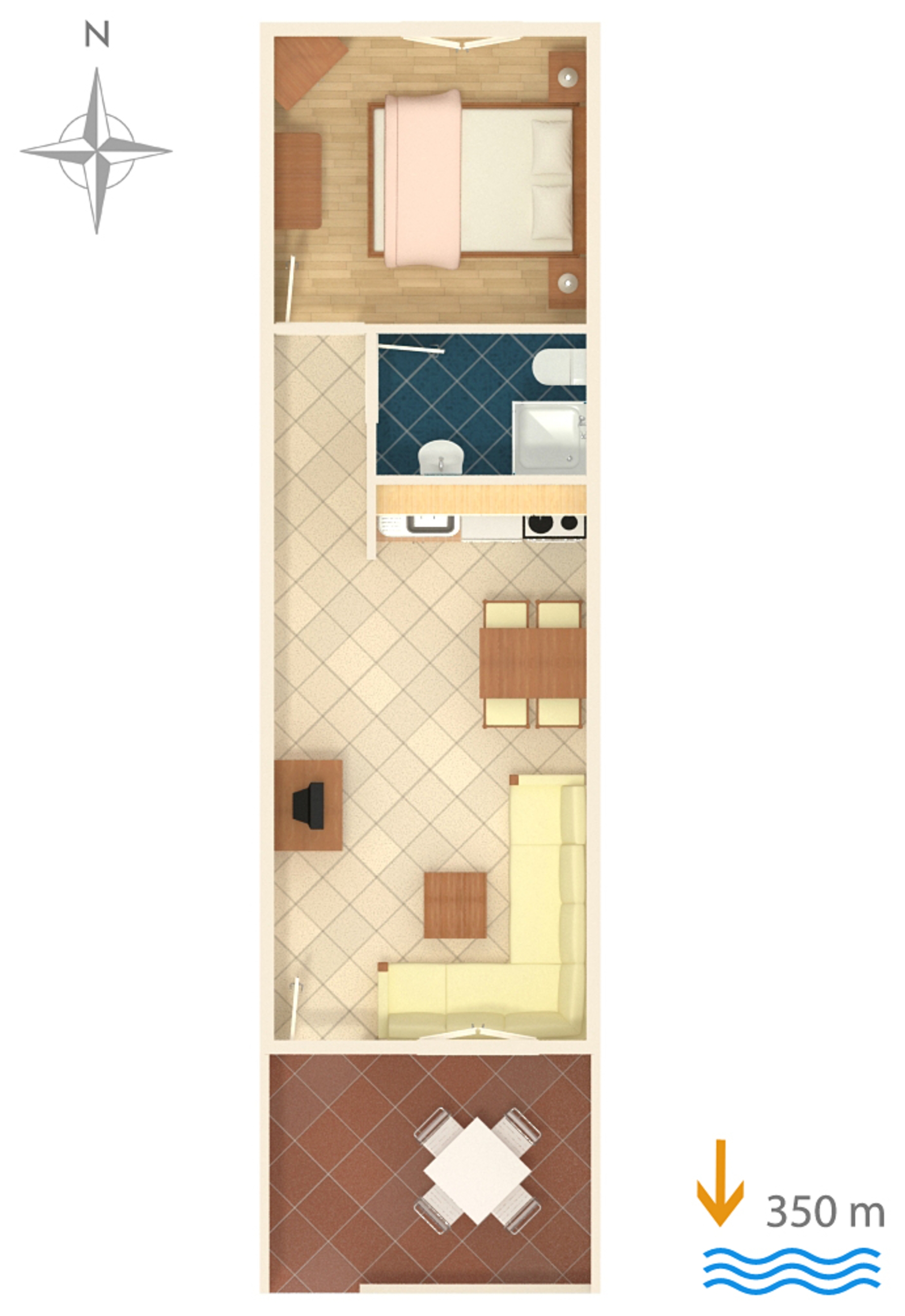 One bedroom apartment with terrace Povljana, Pag  A-b