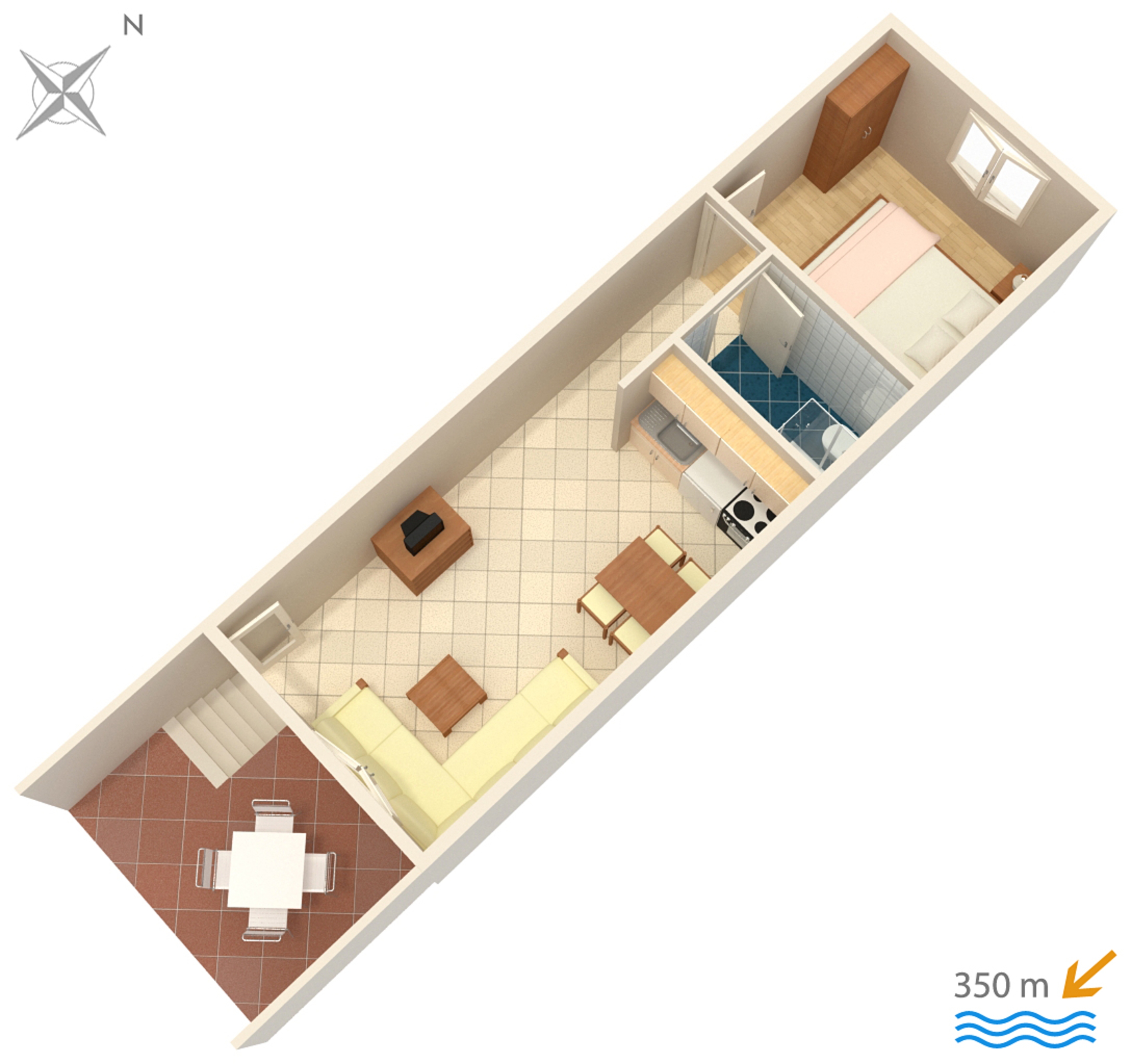 One bedroom apartment with terrace Povljana, Pag  A-d