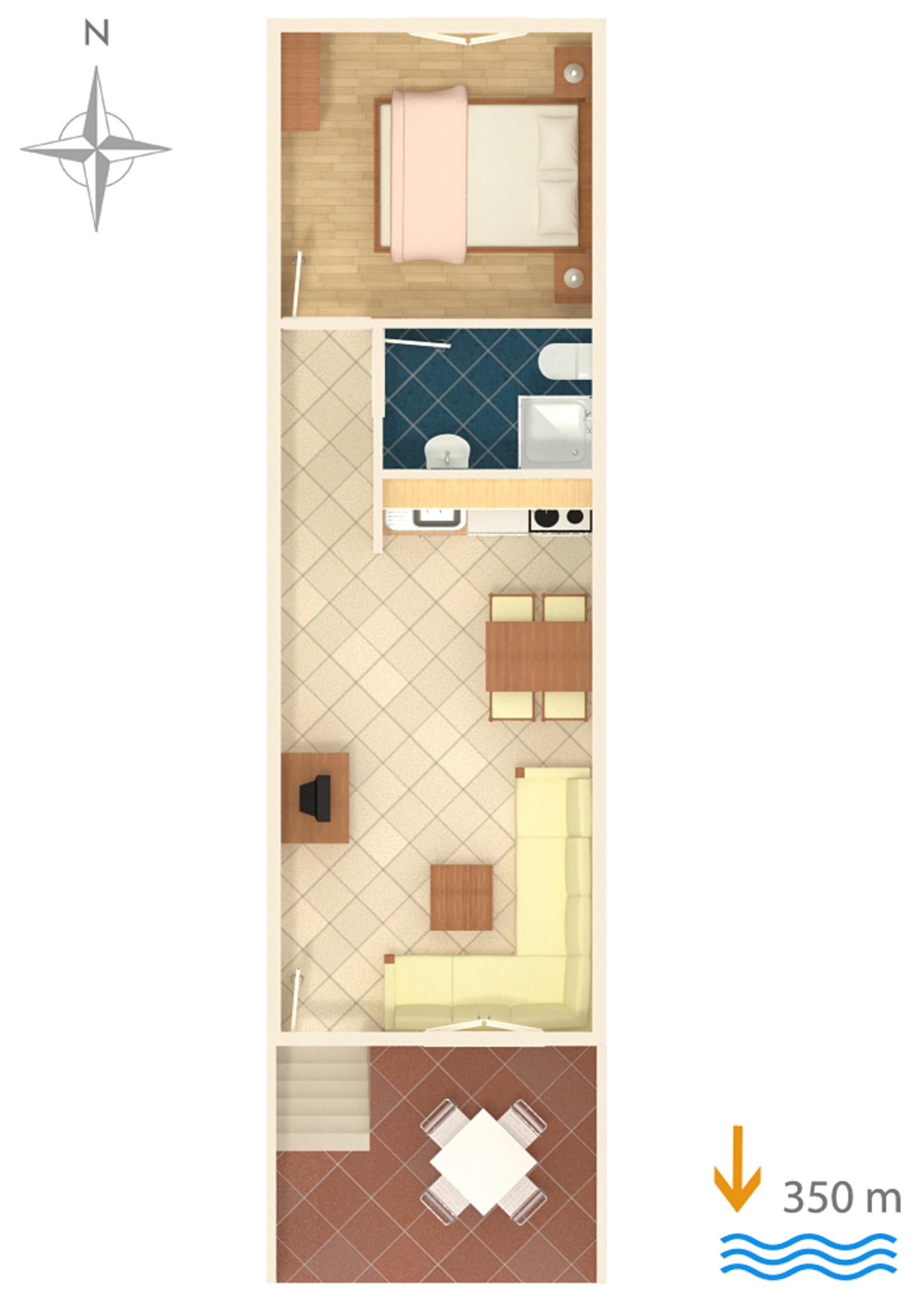 One bedroom apartment with terrace Povljana, Pag  A-d