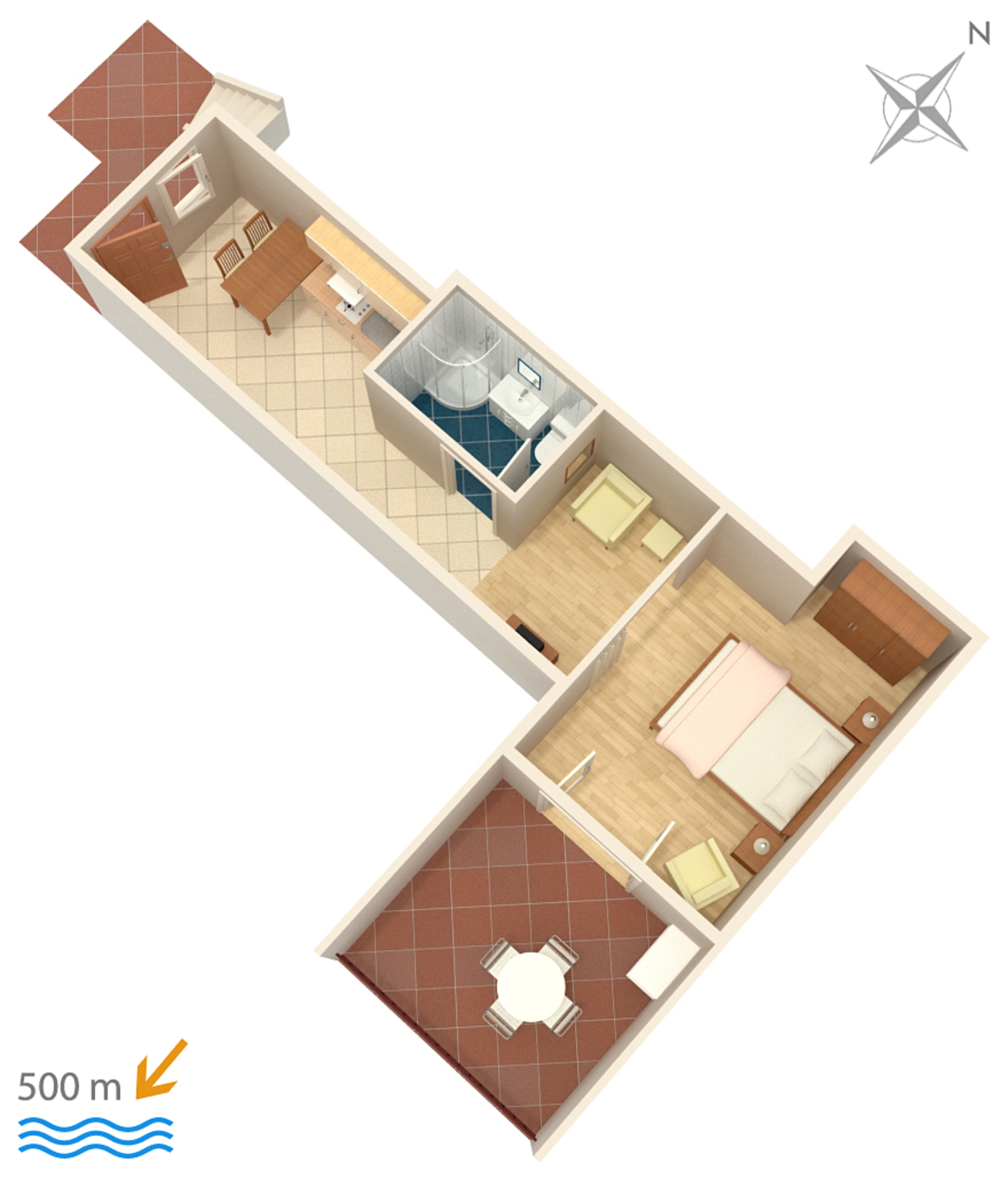 One bedroom apartment with terrace and sea view Rabac, Labin  A-c