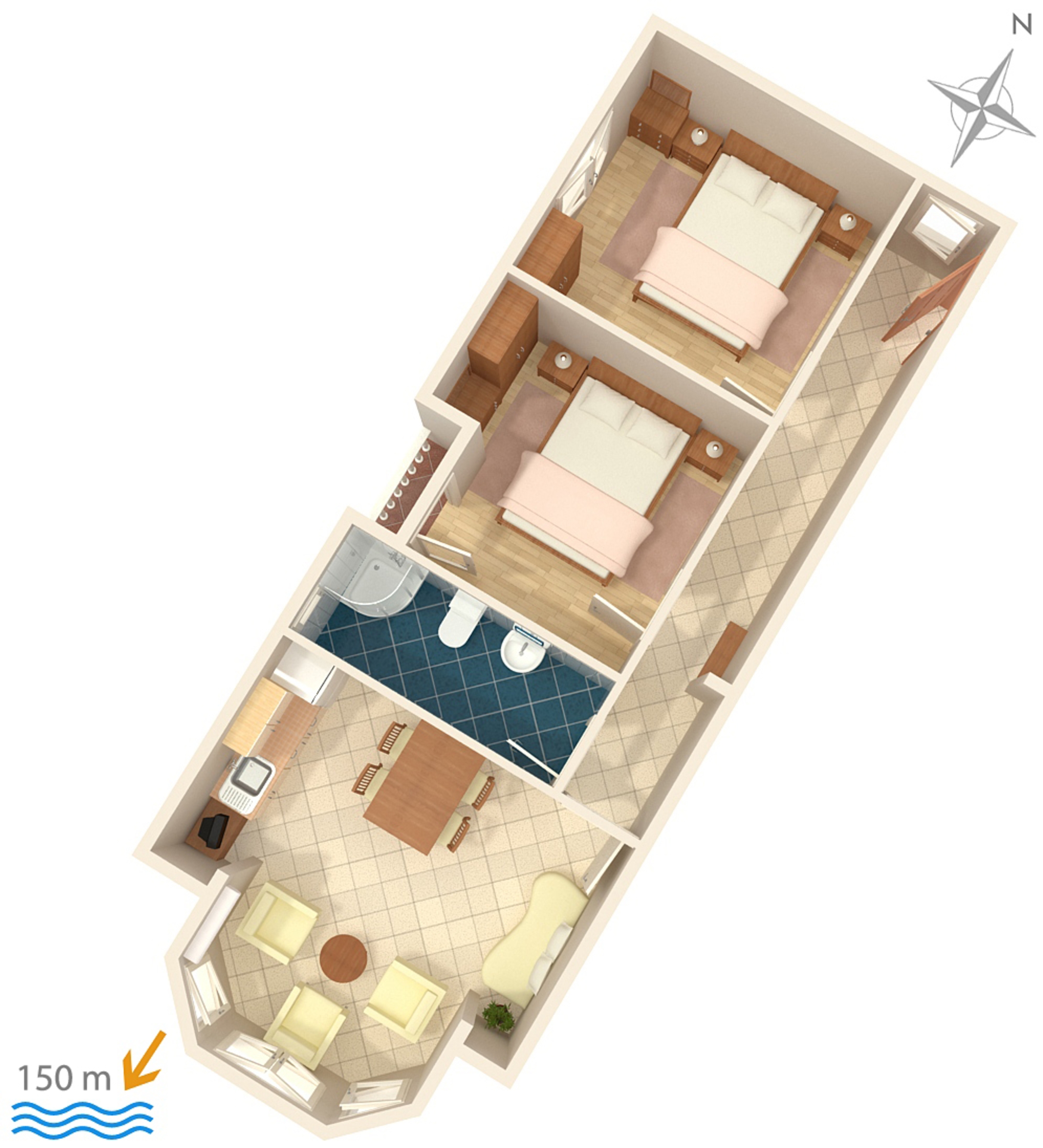 Two bedroom apartment with terrace and sea view Selce, Crikvenica  A-a