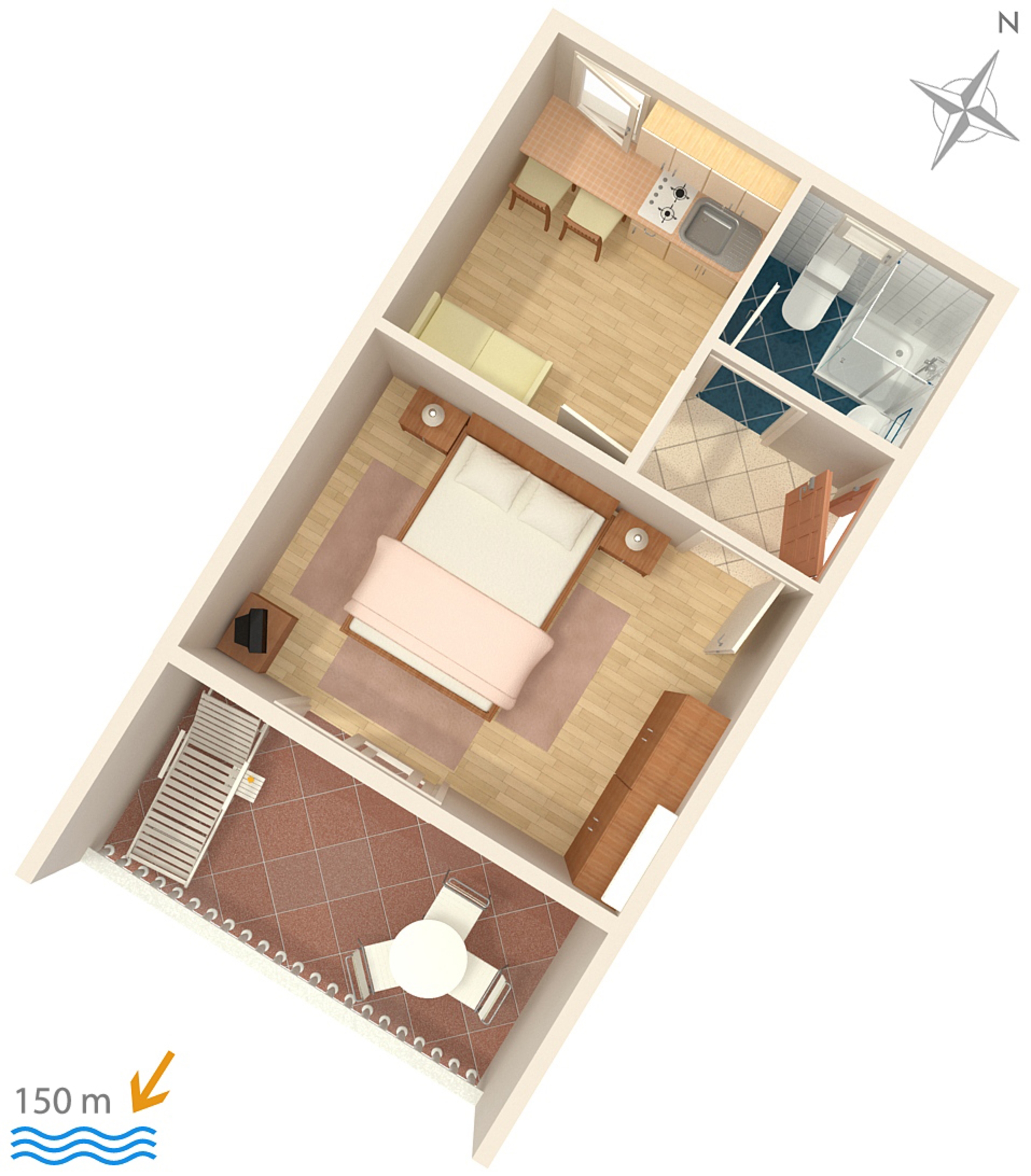 One bedroom apartment with terrace and sea view Selce, Crikvenica  A-c