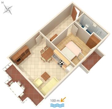 Crikvenica, plattegrond in the apartment, (pet friendly) en WiFi.