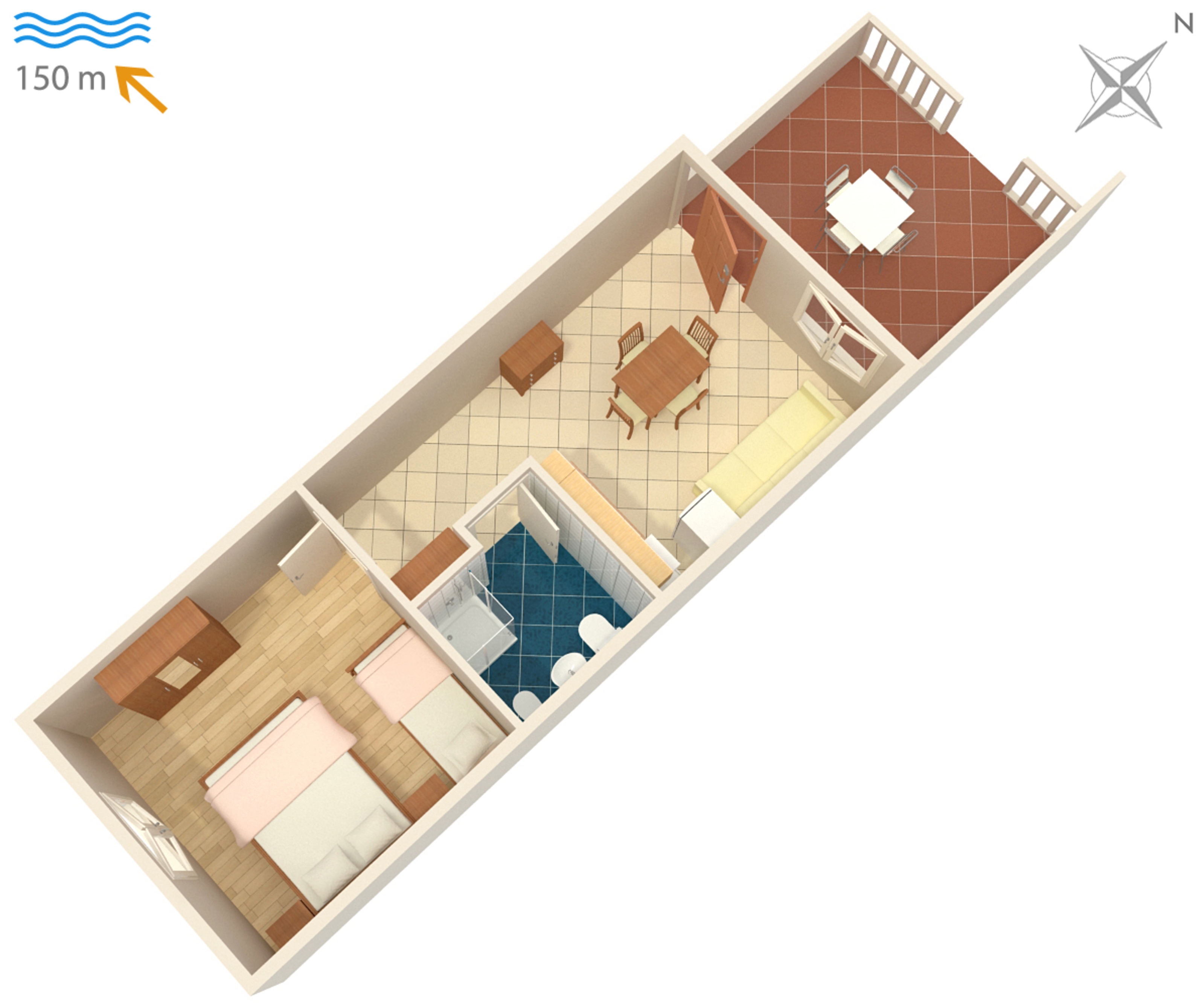 One bedroom apartment with terrace and sea view Duga Luka (Prtlog), Labin  A-a