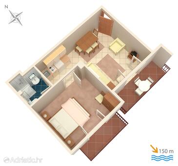 Selce, Půdorys v ubytování typu apartment, WiFi.