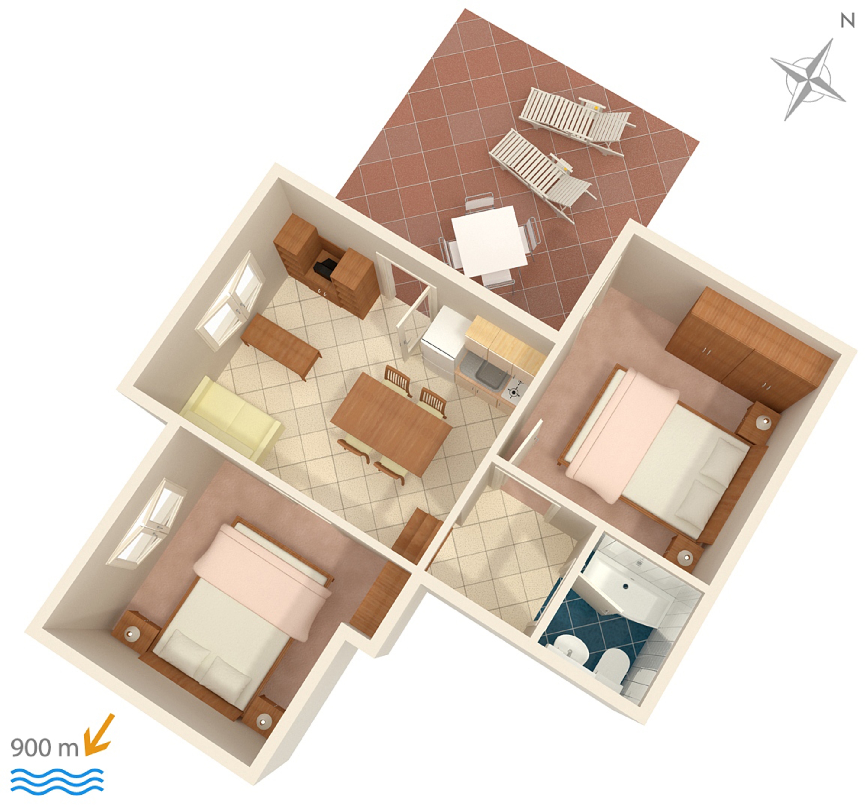 Two bedroom apartment with terrace and sea view Njivice, Krk  A-a