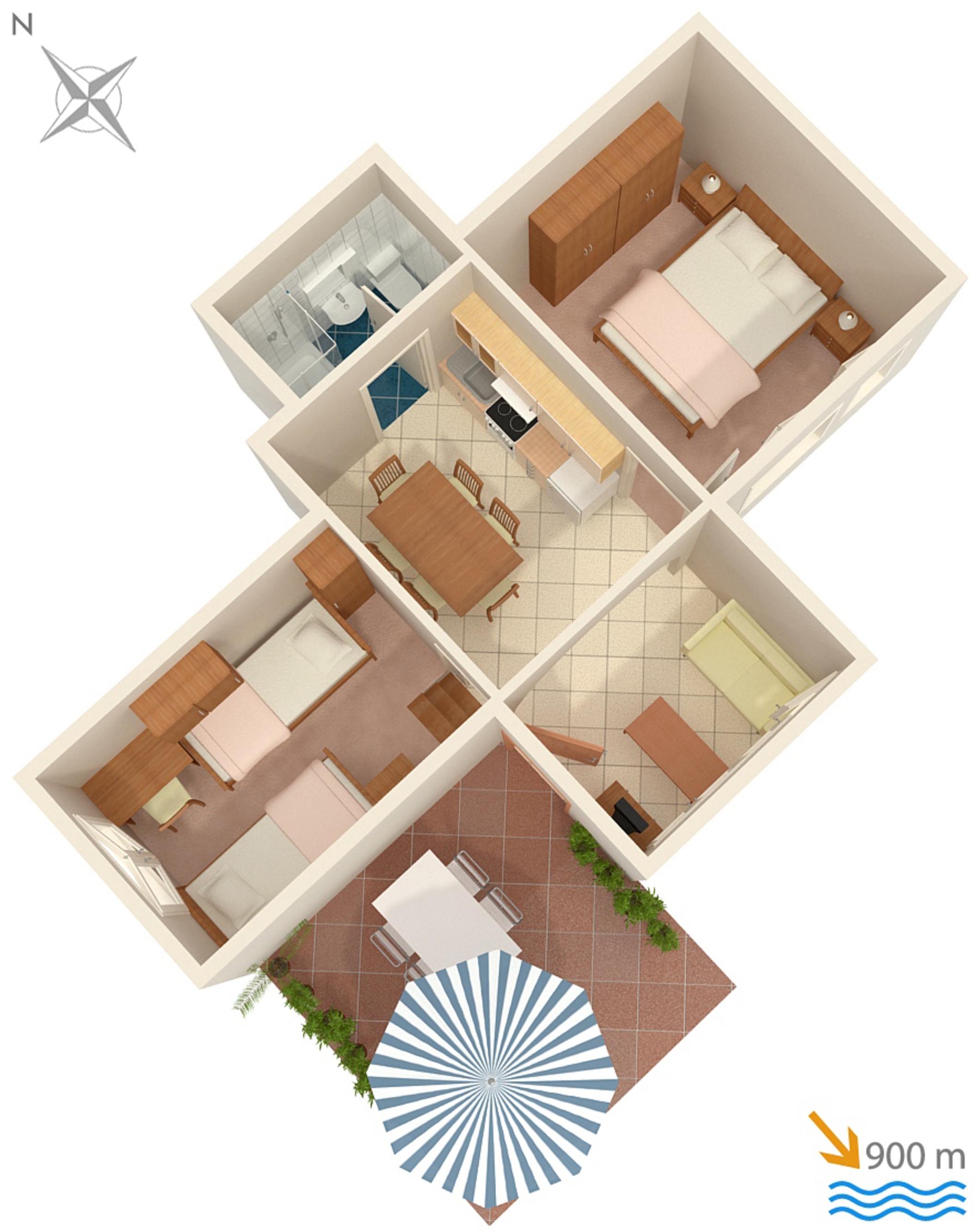 Two bedroom apartment with terrace Njivice, Krk  A-b