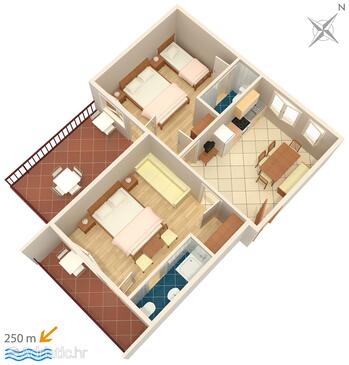 Dramalj, Půdorys v ubytování typu apartment, domácí mazlíčci povoleni a WiFi.